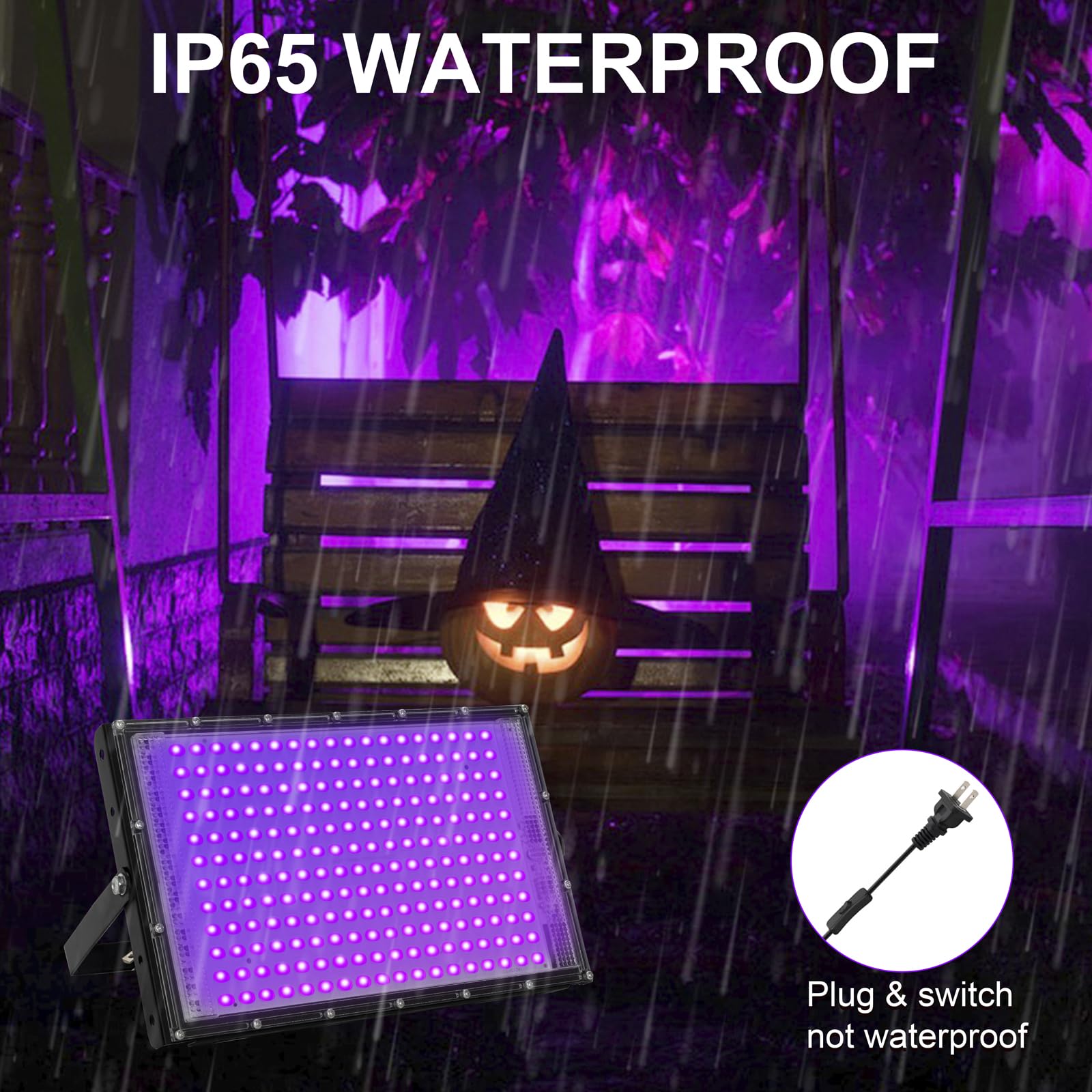 200W Led Black Lights For Glow Party - Waygor Ip65 Waterproof Uv Blacklight Floodlight 395Nm Black Light Spotlight Purple Black