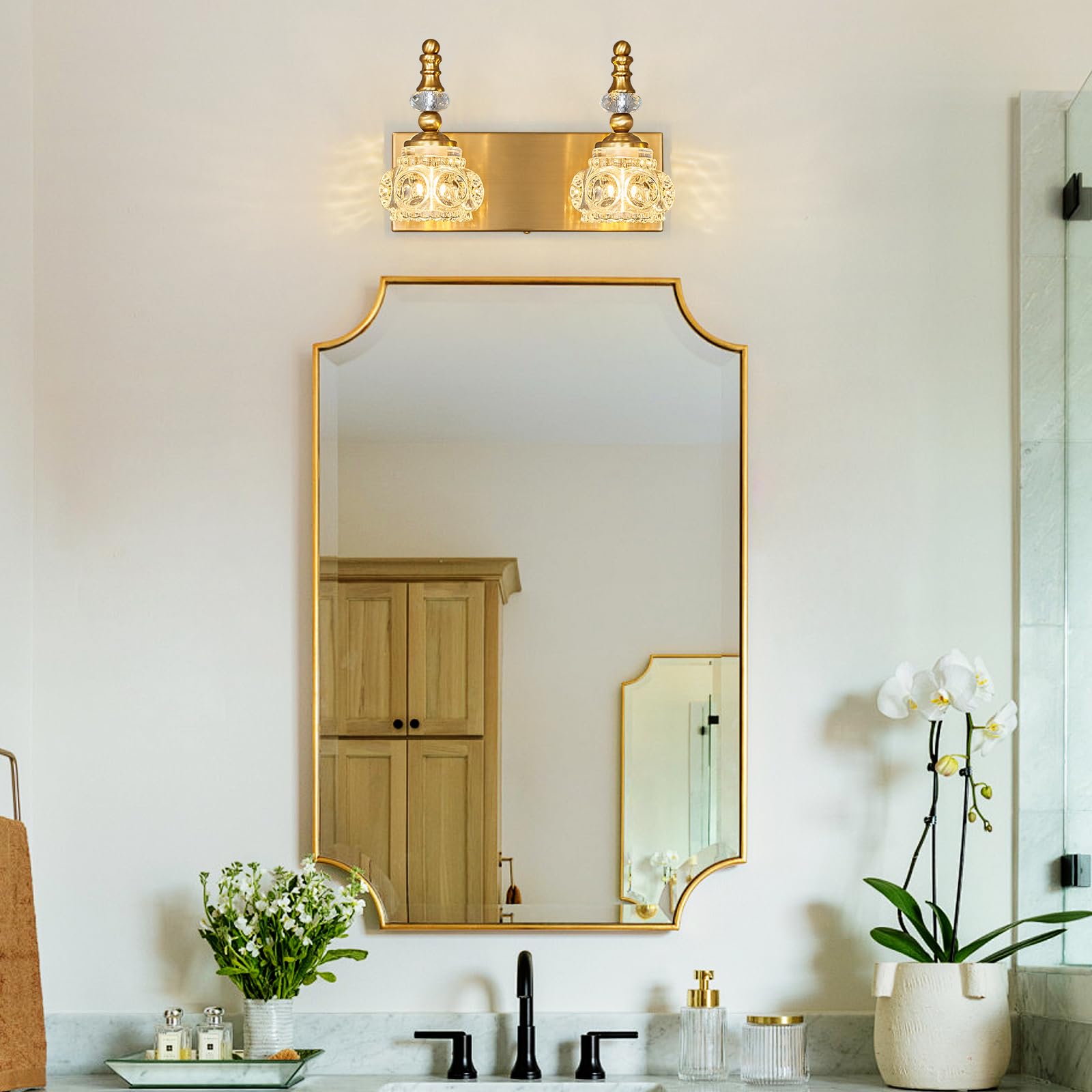 Lbsqj Modern Glass Crystal Vanity Light - Vintage Bathroom Lighting Fixtures Over Mirror  2 Light Vanity Lights G9 Bulb (11.81 Inch  Gold)