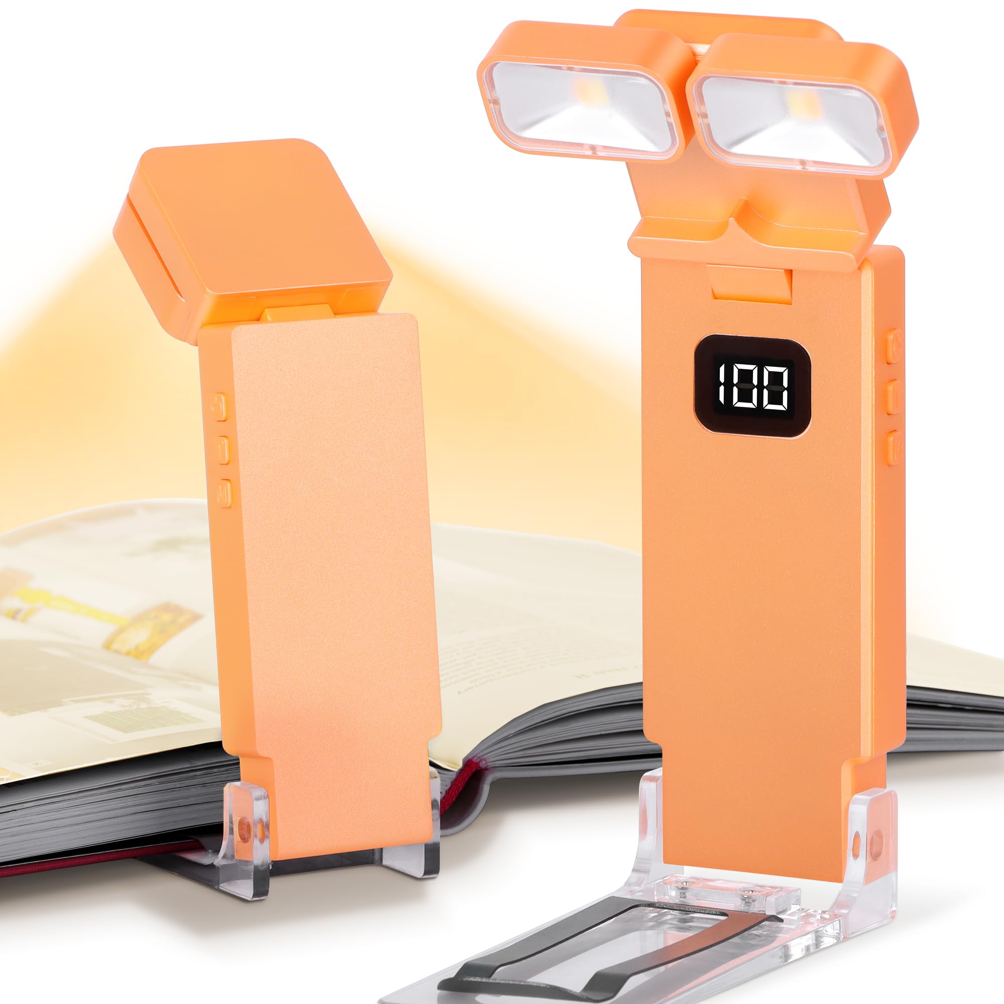 Dott Arts Dual-Head LED Bookmark Lamp - Rechargeable, 5 Colors, 6 Brightness Levels, Timer Function, Model WLM123-BLA-1W-02, Orange