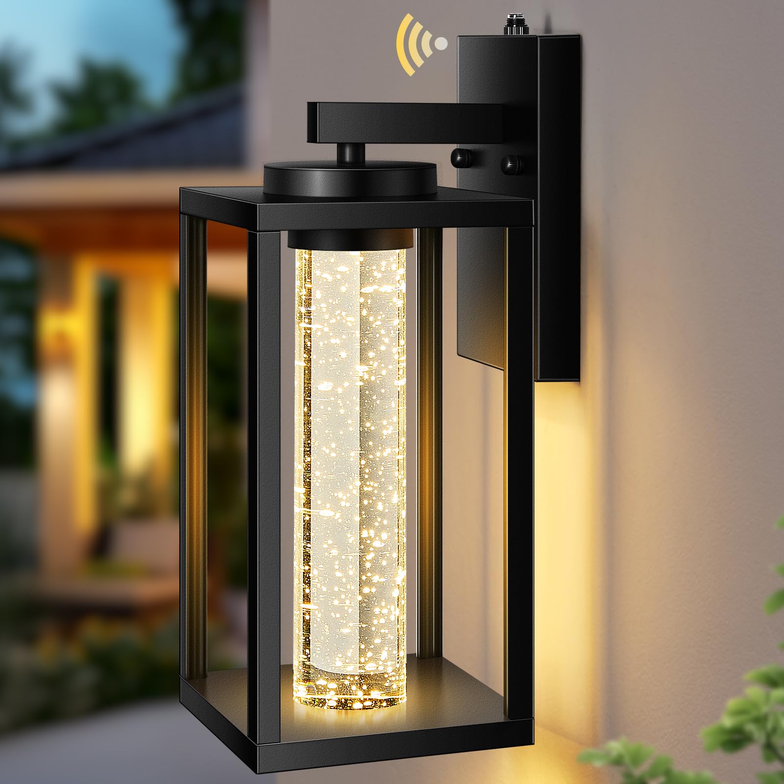 VIANIS Large Exterior Lighting Fixtures, Black Outdoor Porch Lights for House, 10W LED Modern for Patio with Crystal Bubble Glas