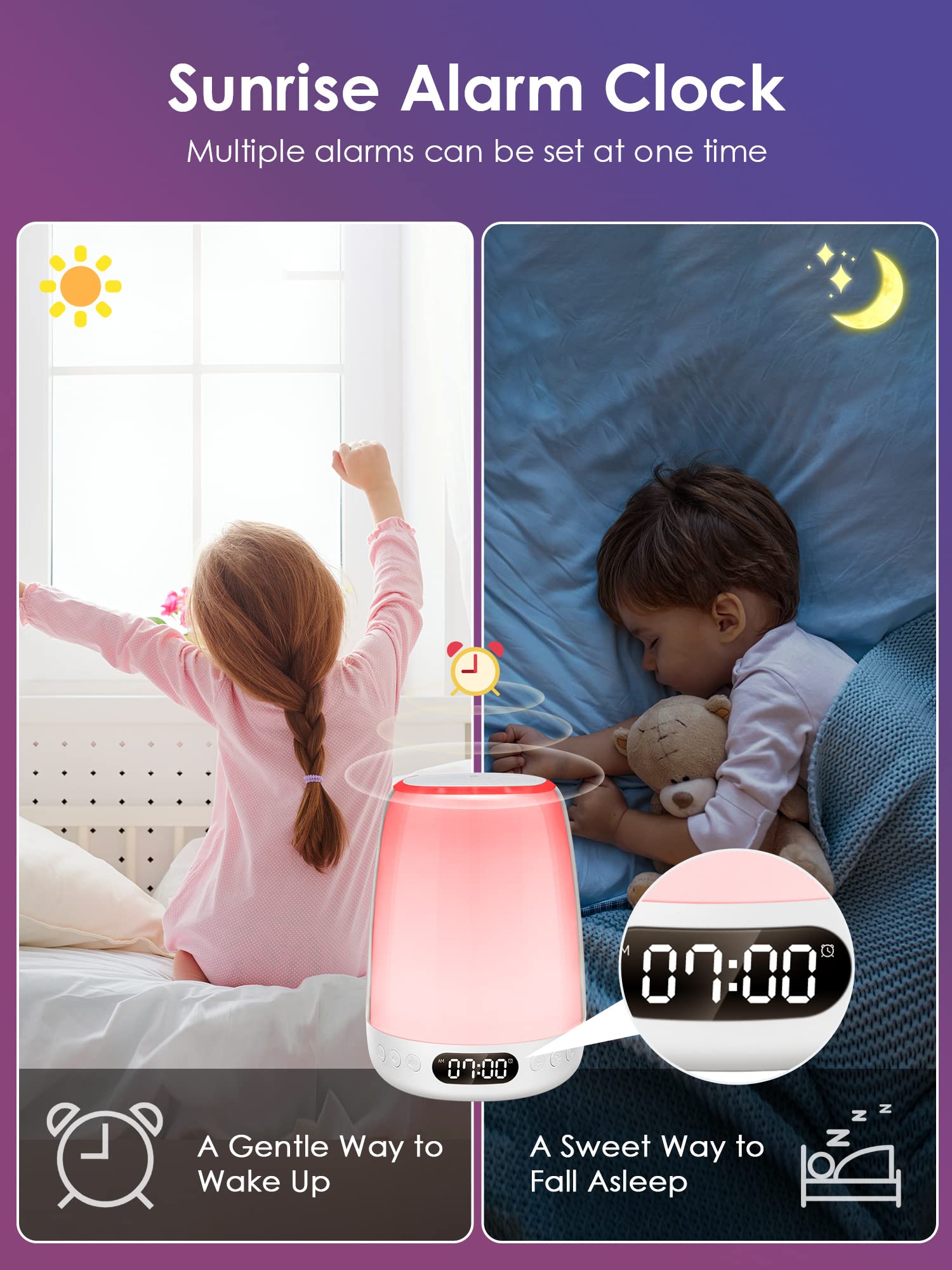One Fire Sound Machine Night Light for Kids, Bluetooth, 14 White Noise, 48 RGB Colors, APP Size, White, Plastic