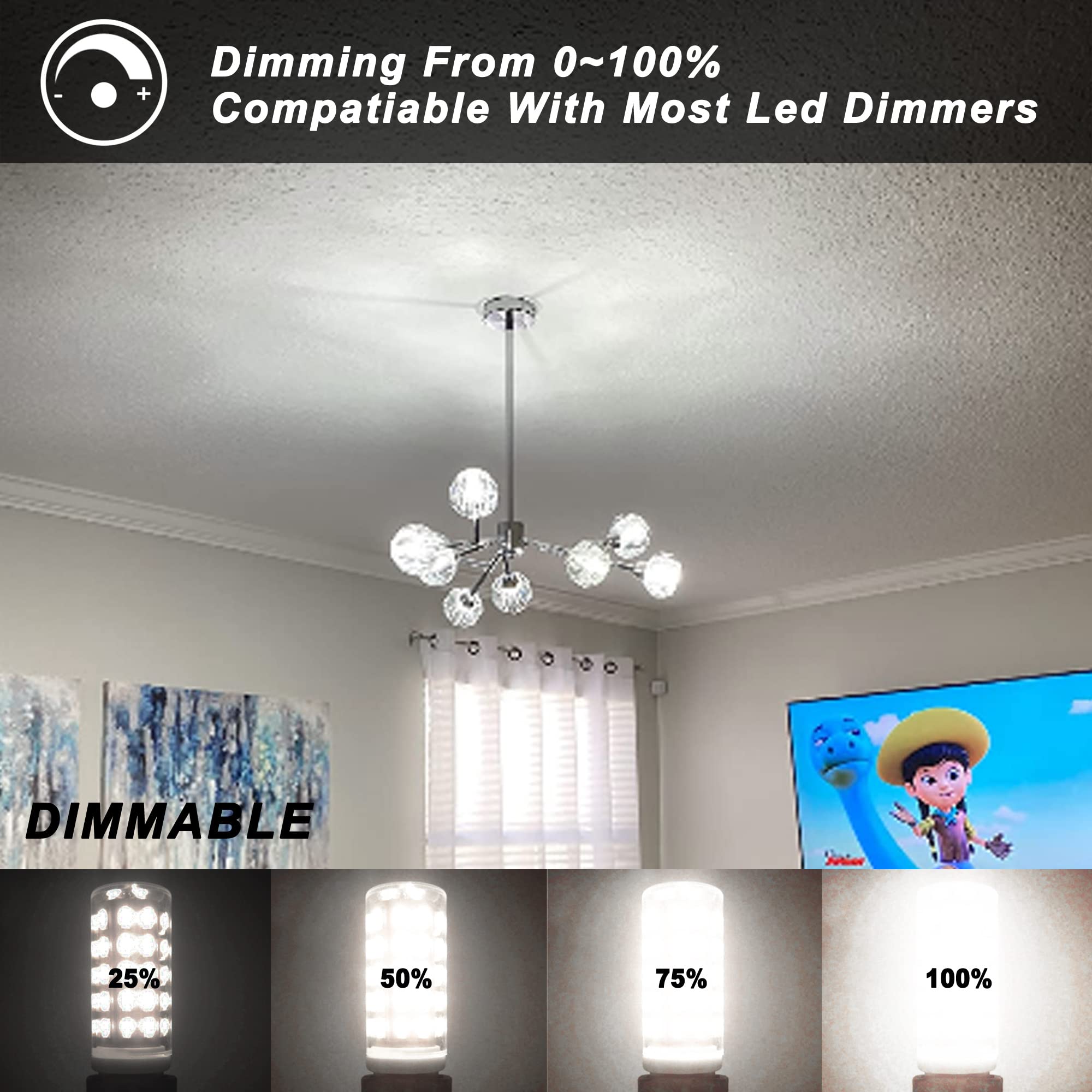 Ziomitus Dimmable E12 C7 5000K Daylight White Candelabra Led Light Bulbs 4W, E12 Kx-2000 25W-40W Halogen Equivalent, T6 Small Ba