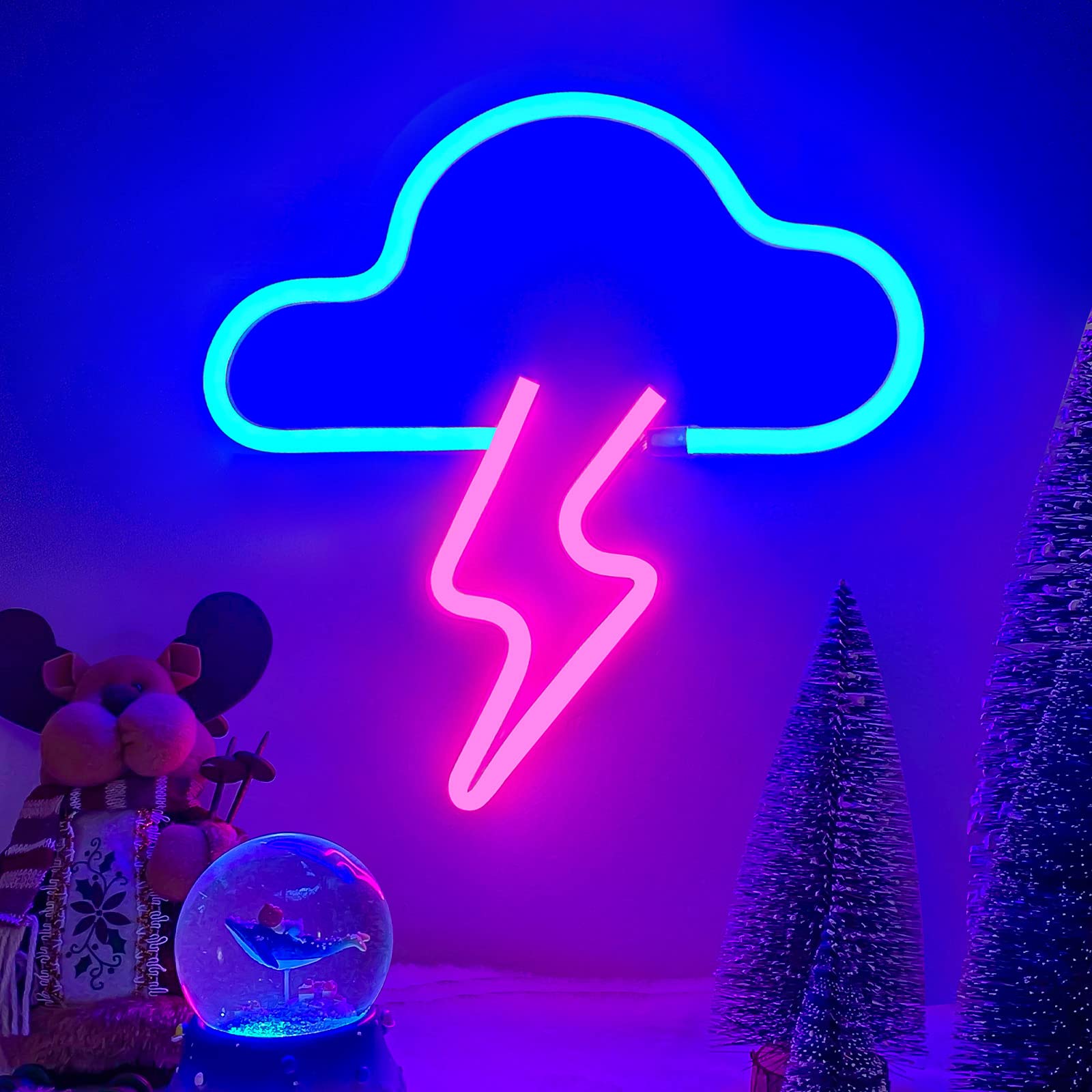 BerniceKelly LED Cloud Neon Sign, Battery/USB Powered, Wall Decor, Pink/Blue, Model A
