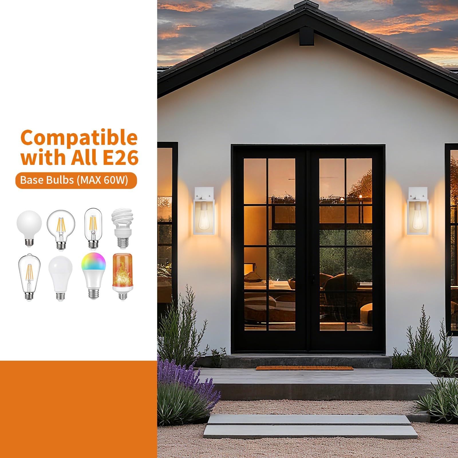 2 Pack White Exterior Lighting Fixtures Wall Mount  Outside Front Porch Lights For House  Outdoor Lantern Lamp  Waterproof Wall Sconce Lights  Coach Light For Garage Entryway