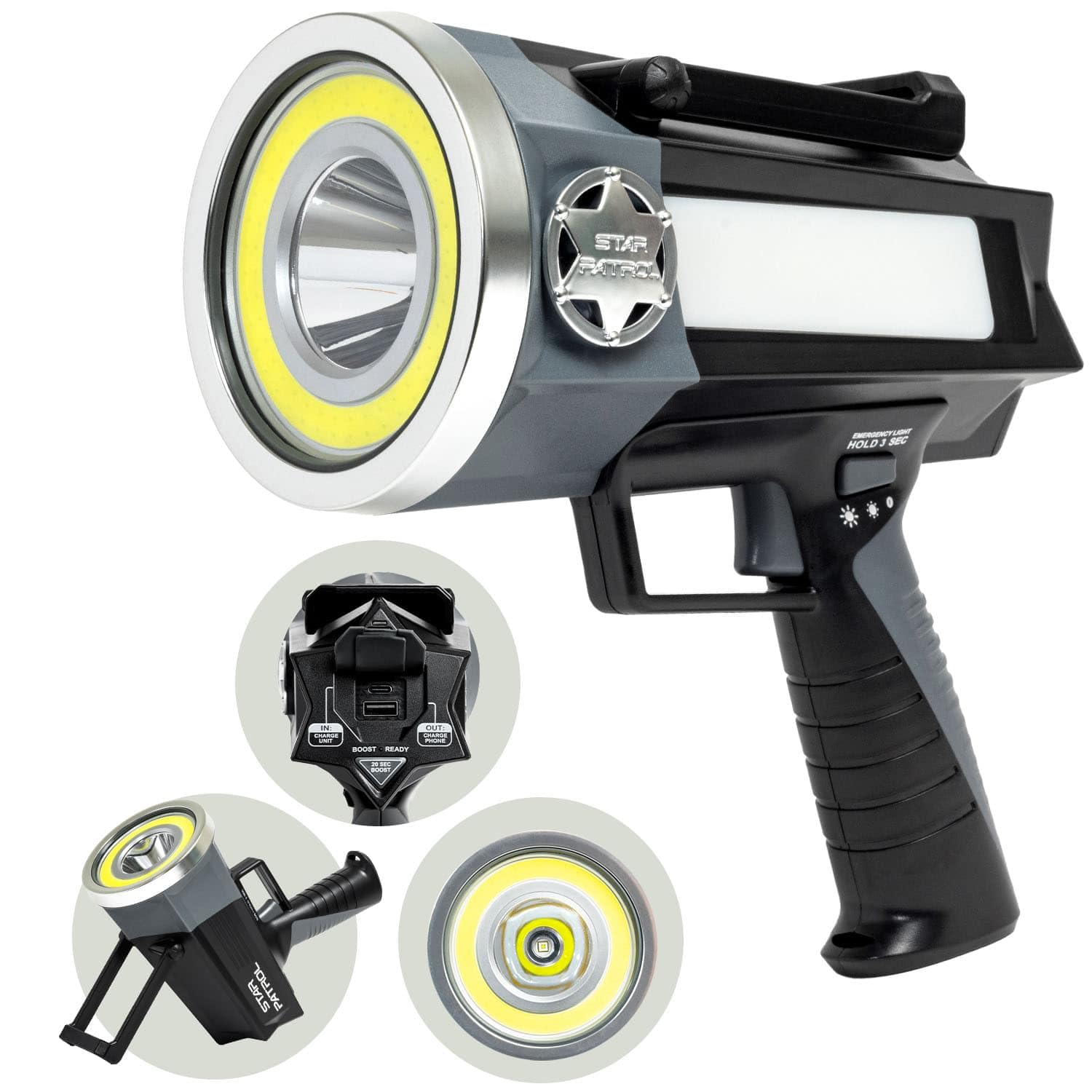 Star Patrol Platinum Mega-Bright Rechargeable Spotlight, AS-SEEN-ON-TV, Tactical Flashlight, 10 Modes, Turbo Boost Up to 100%, B