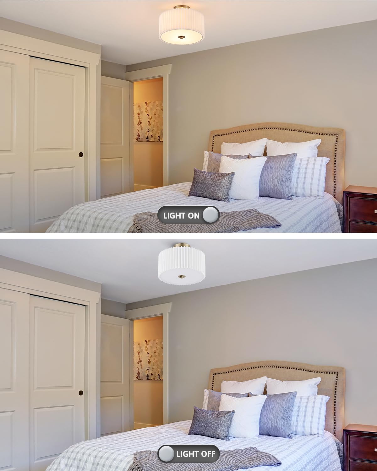Vonluce 13&quot; Semi Flush Mount Ceiling Light, 2-Light Drum Fixture, White Shade & Bronze Finish