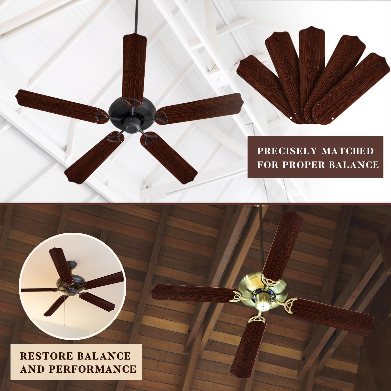 Lineshading 42 Inch Waterproof Ceiling Fan Blades - 5Pcs Wood Color Replacement for Indoor/Outdoor Use