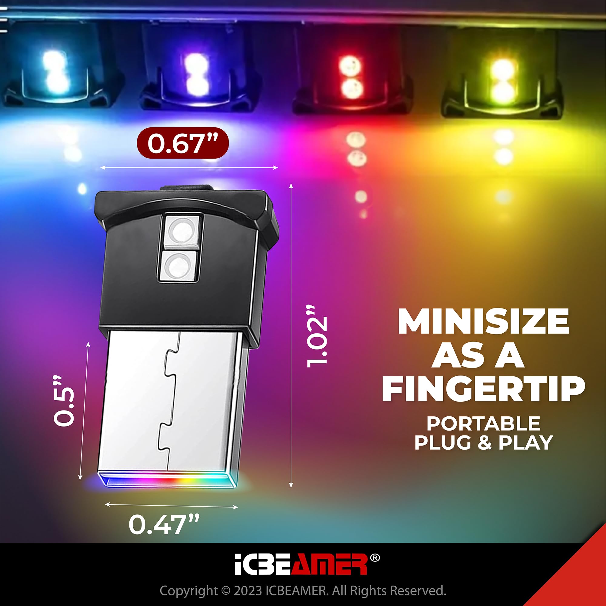 Icbeamer Smart Usb Adjustable Brightness Color: Yellow, Auto Led Interface Plug-In Miniature Night Light Led For: Automotive Car Van Pickup Truck Interior Trunk Ambient Atmosphere Light