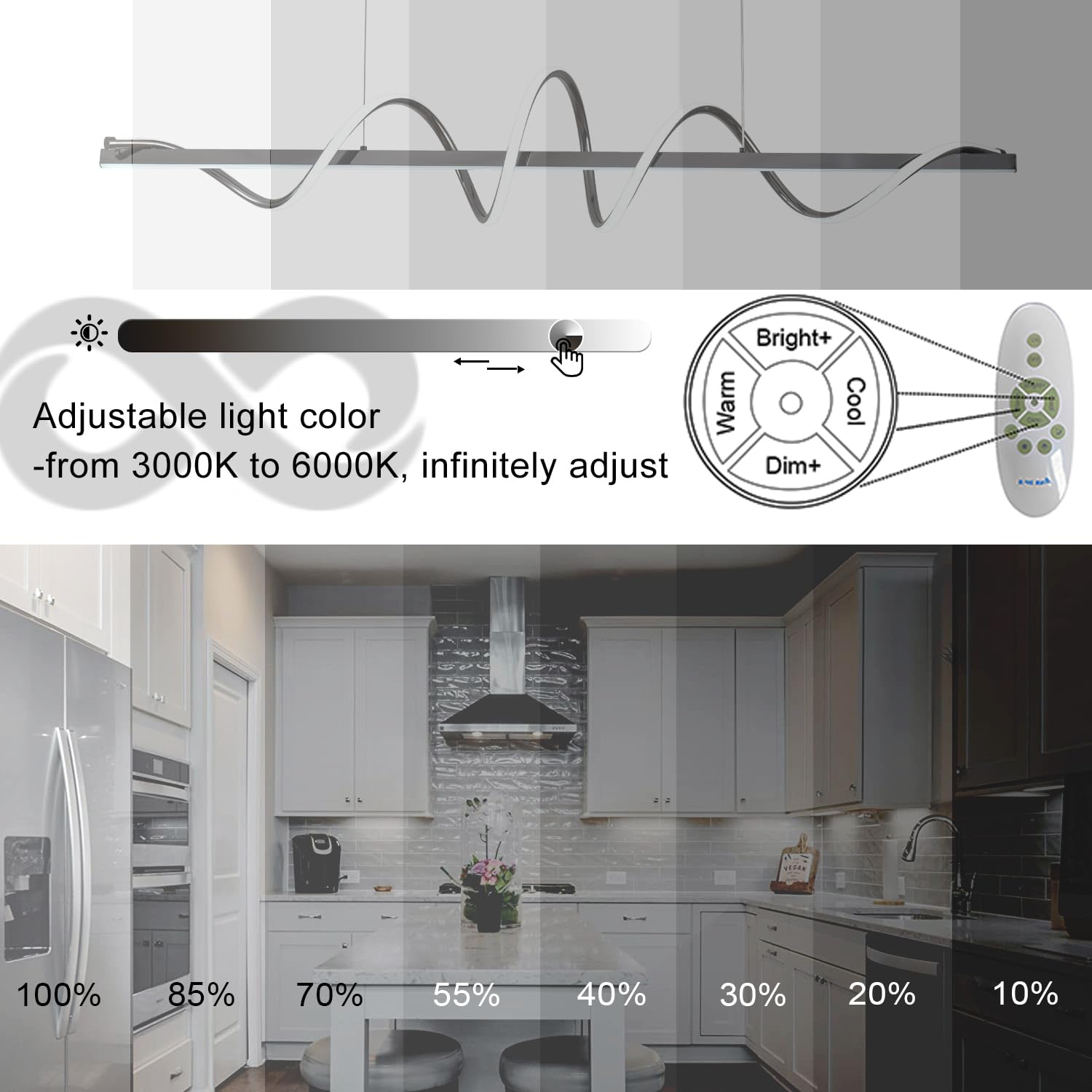 Black Modern Chandelier,Modern Led Pendant Light For Kitchen Island Lighting Dimmable 39.73" Creative Snake-Shaped Twist Design Modern Led Chandelier For Dining Room Over Table
