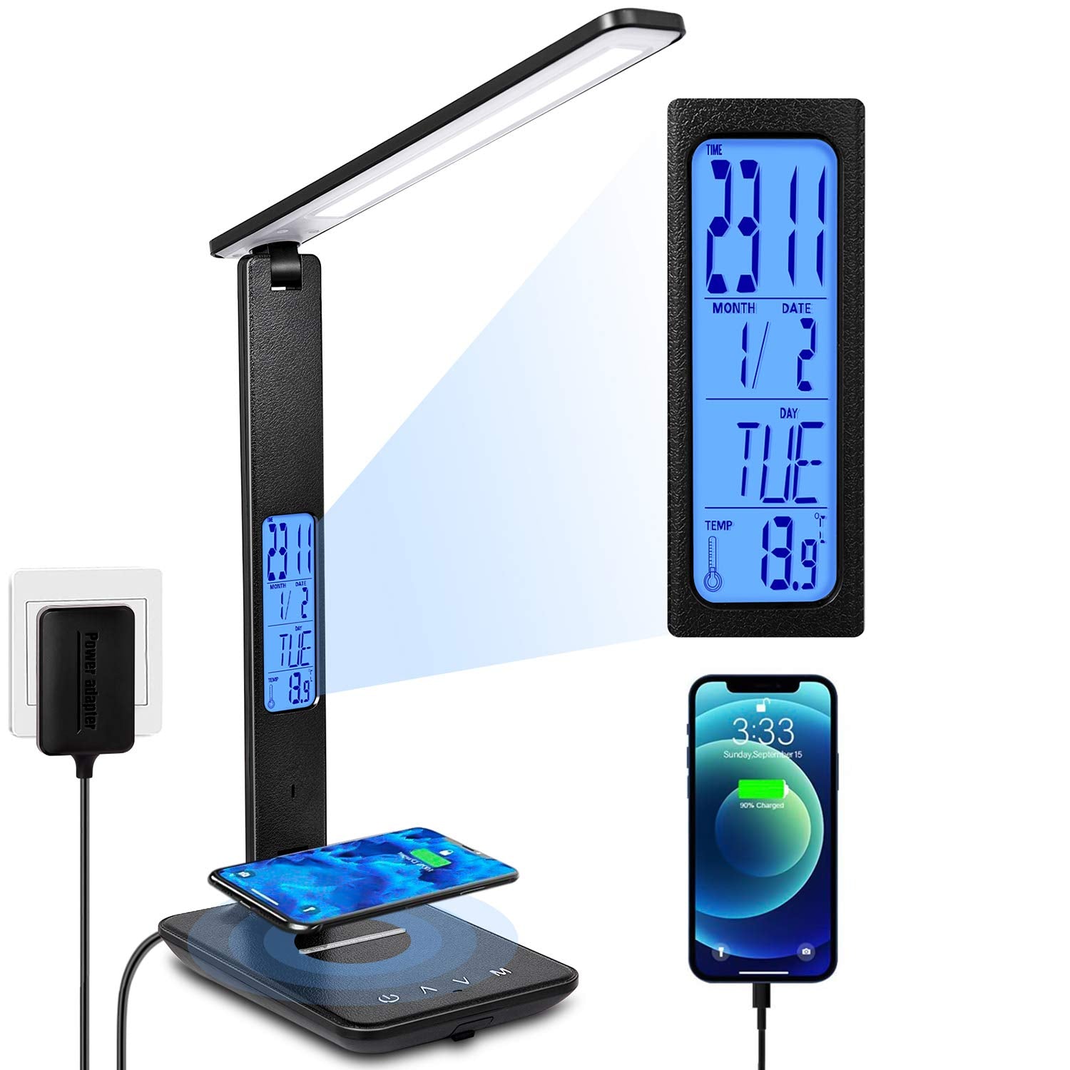 Led Desk Lamp, Desk Lamp With Wireless Charger, Suitable For Home, Office Dimmable Desk Lamp, With Usb Charging Port, Built-In C