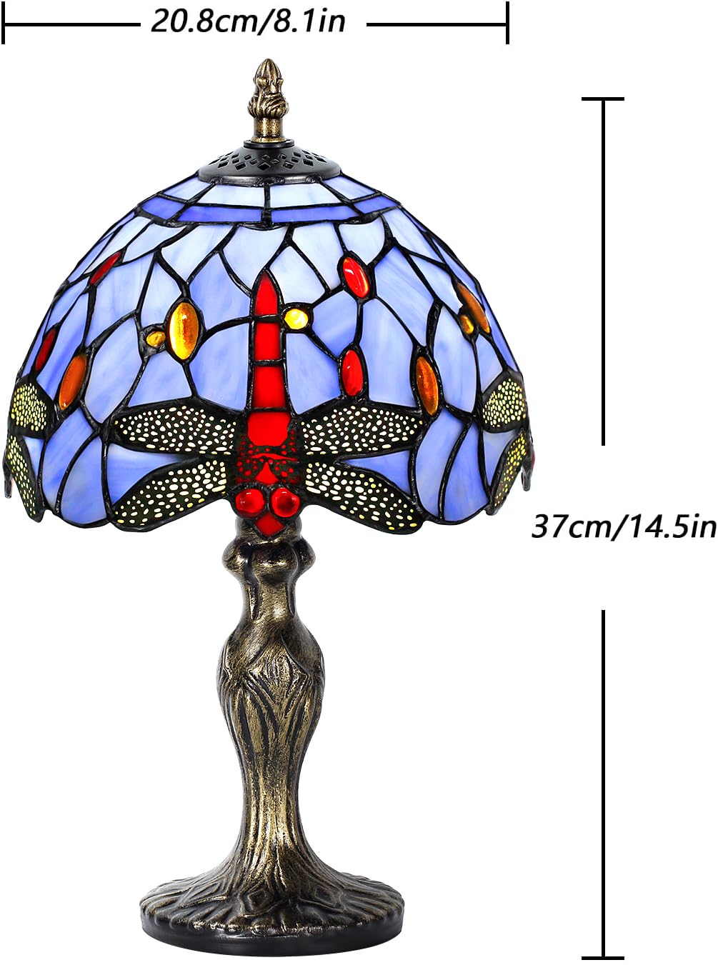 MIAOKE Stained Glass Table Lamp, Blue Dragonfly Design, Handmade Night Light, Antique Style for Living Room and Bedroom