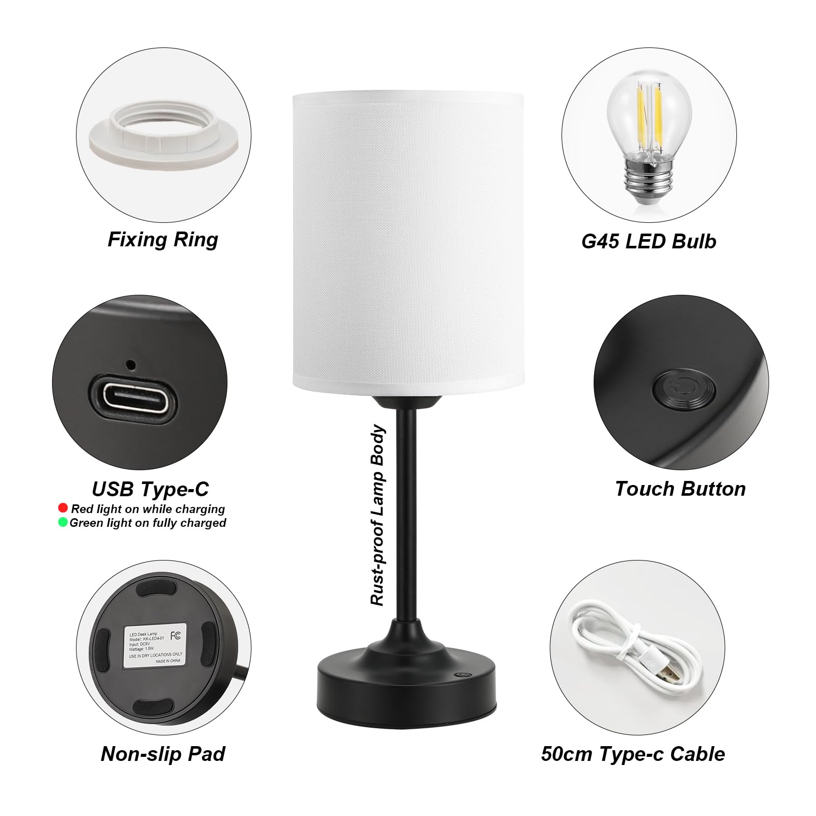 Touch Control Cordlss Table Lamp  Usb-C Rechargeable Lamp With Stepless Dimming  4000Mah Battery Operated Bedside Lamp For Bedroom  Living Room  Night Light & Emergency Lighting  Black  2 Pack