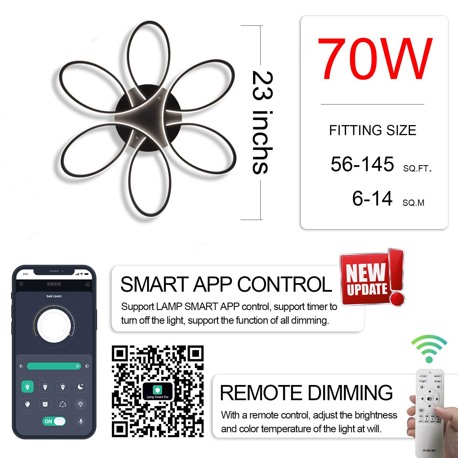 Lofahs Modern Led Ceiling Light Fixture With Remote Control Lamp Dimmable Ceiling Chandelier For Living Room Dinning Room Bedroo