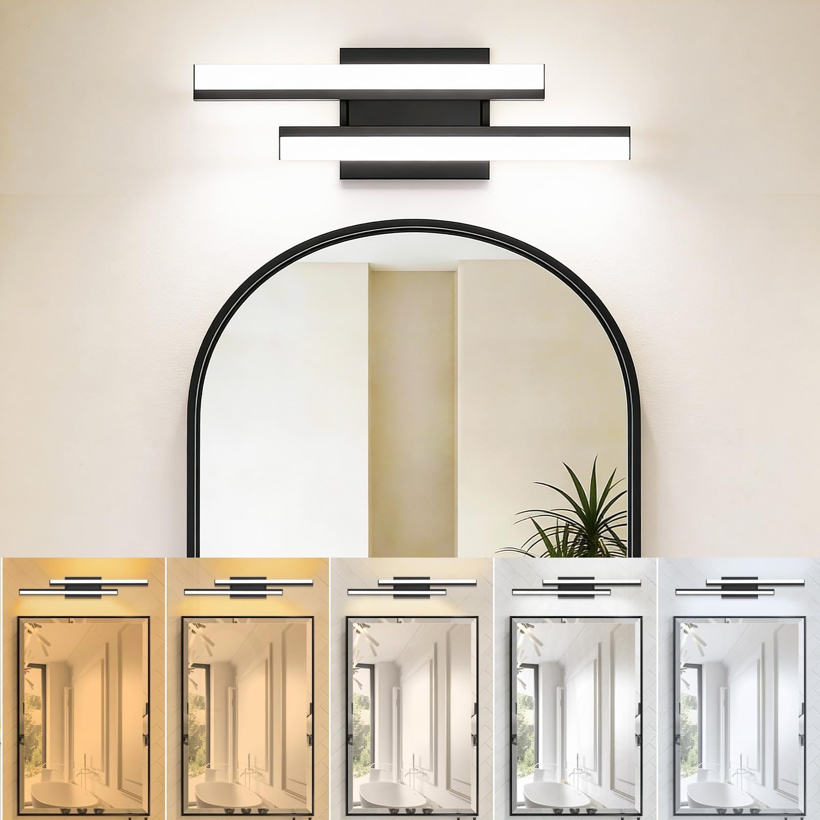 NOVELUX Bathroom Light Fixtures: 18-Inch Modern Bathroom Vanity Light ETL Certificated 5CCT Optional Wall Lights Over Mirror 20W