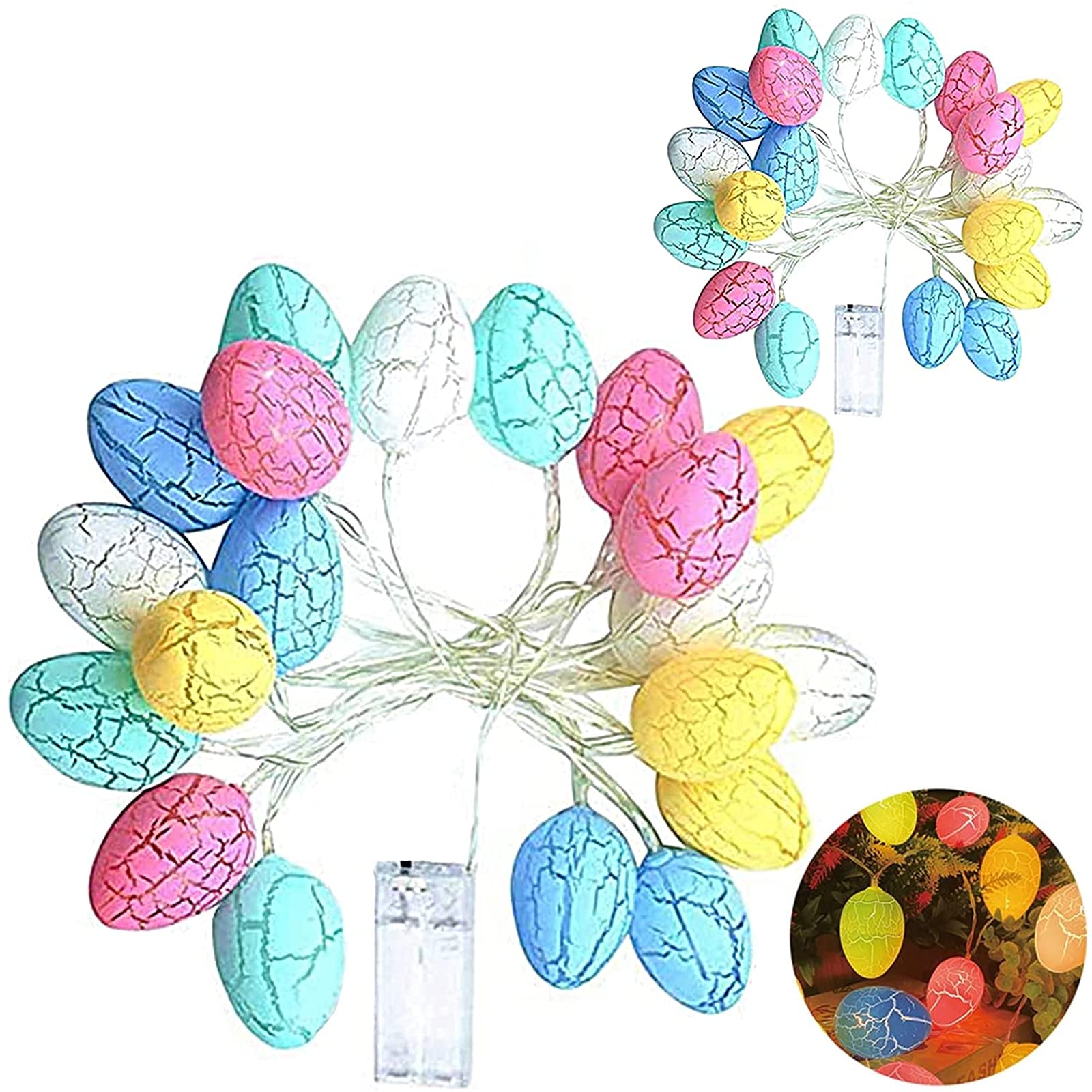 TURNMEON 2 Pack Easter Lights String Easter Decorations  Total 10 Ft 20 LED 3D Jumbo Split Egg Light Easter String Lights Battery Operated for Home Indoor Outdoor Bedroom Eggs Hunt Party Decor