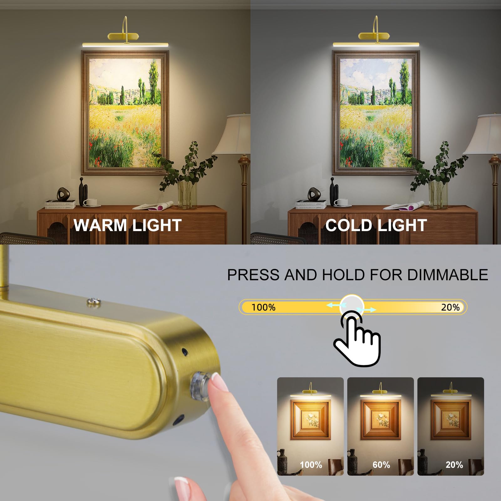 Raifoolly Picture Light,Wireless Art Lights For Paintings,15.9'' Battery Operated Wall Lights,Remote Accent Lighting With Timer