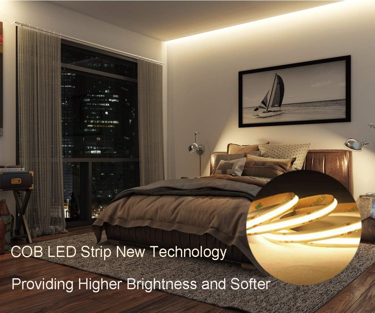 dephen COB LED Strip Lights 5m, 528 LEDs/m, Warm White, 3000K, Model DEP-SWW528F008W24-COB, No Adapter & Dimmer