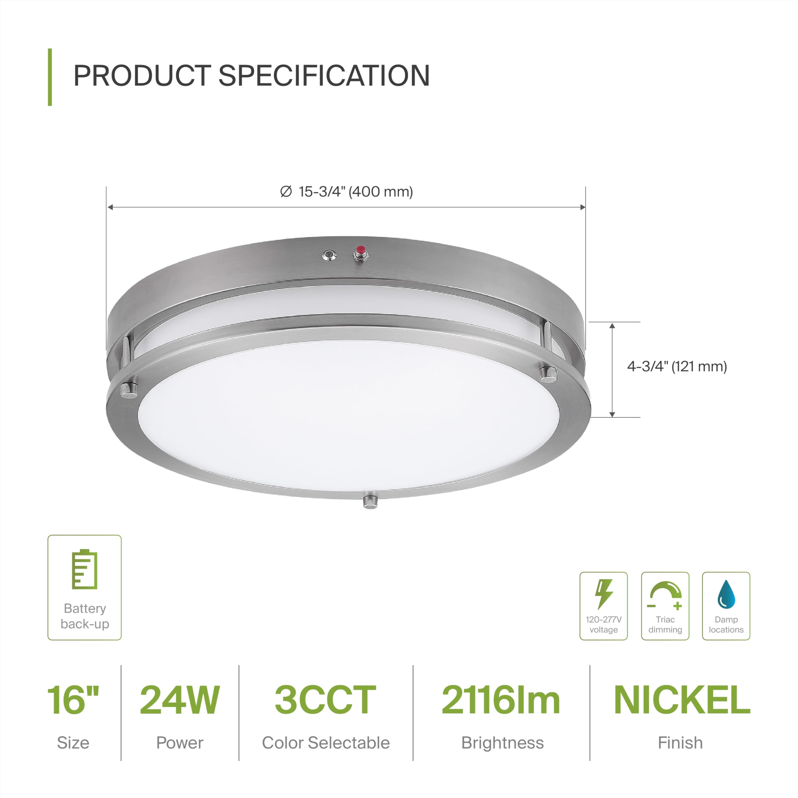 ASD LED Flush Mount Light Fixture, 24W 2150LM, 3CCT Dimmable, 16 Inch, Brushed Nickel, 4 Pack, Model A-DR-M