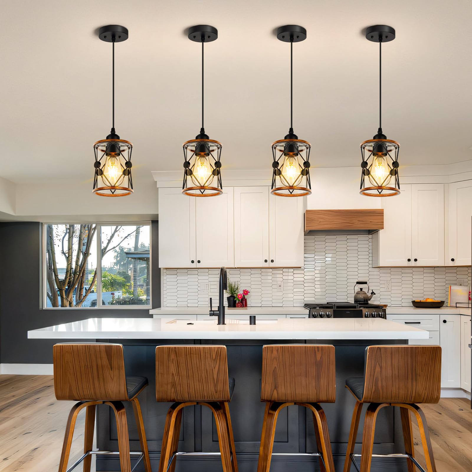 Seable Island Light For Kitchen, 3-Light Dining Room Light Fixture With Clear Glass Shade, Farmhouse Pendant Light Kitchen Islan