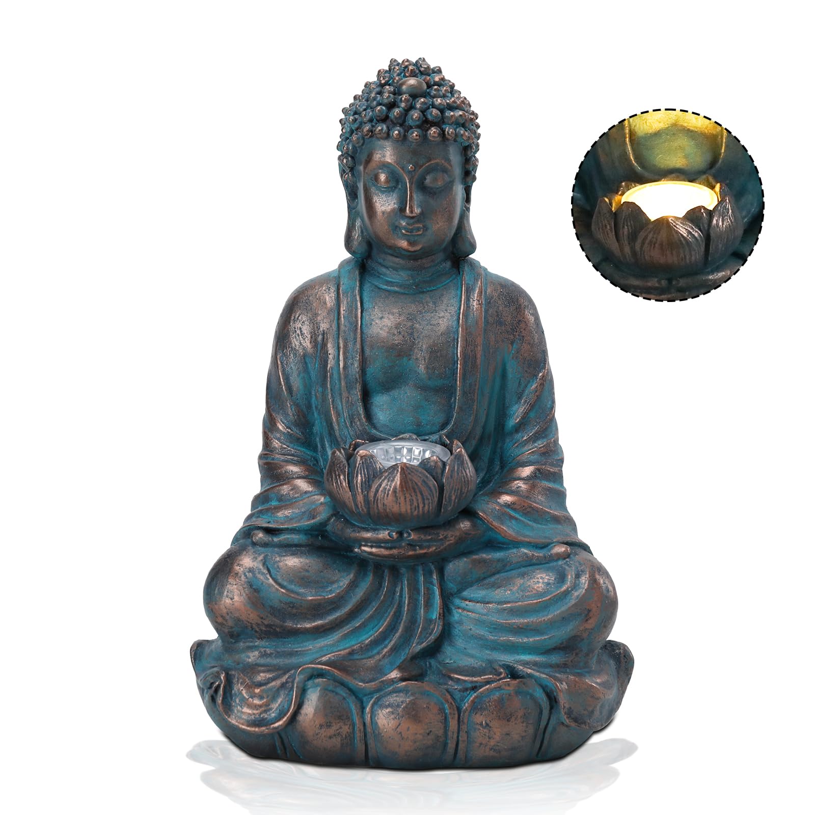 Bshine Solar Buddha Statue Outdoor Lights - 11x6 Inch Waterproof Garden Statue with Lotus, Meditation Zen Spiritual Room Decor f