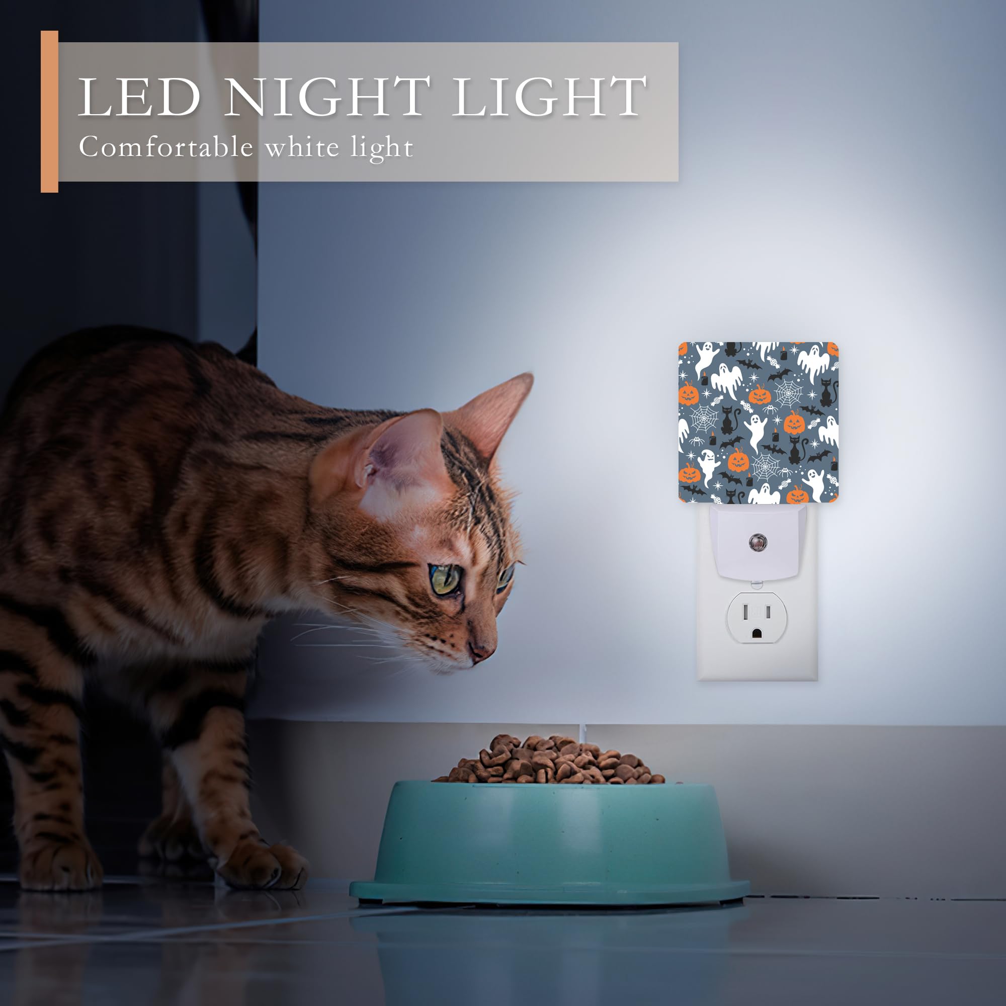 Aowula Halloween Night Lights Plug Into Wall,Black Cat Ghost Pumpkin Night Light Dusk To Dawn Sensor Led Lamp 0.5W For Boys/Girls/Women/Men Decorations Room 0.5W Sleep Friendly