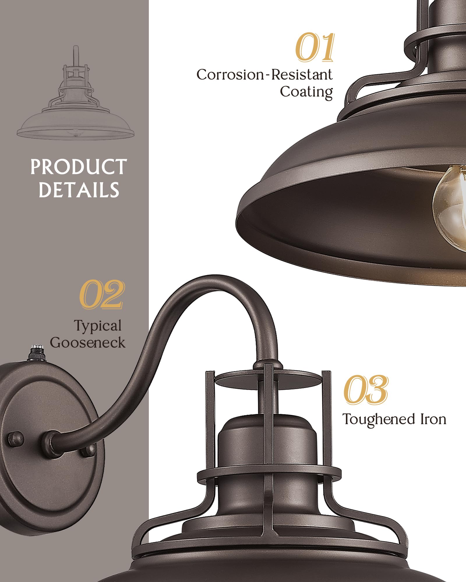 FEMILA Dusk to Dawn Barn Lights, 12 Oil-Rubbed Bronze Gooseneck Outdoor Light Fixture, Exterior Lighting Fixtures, Outdoor Porch