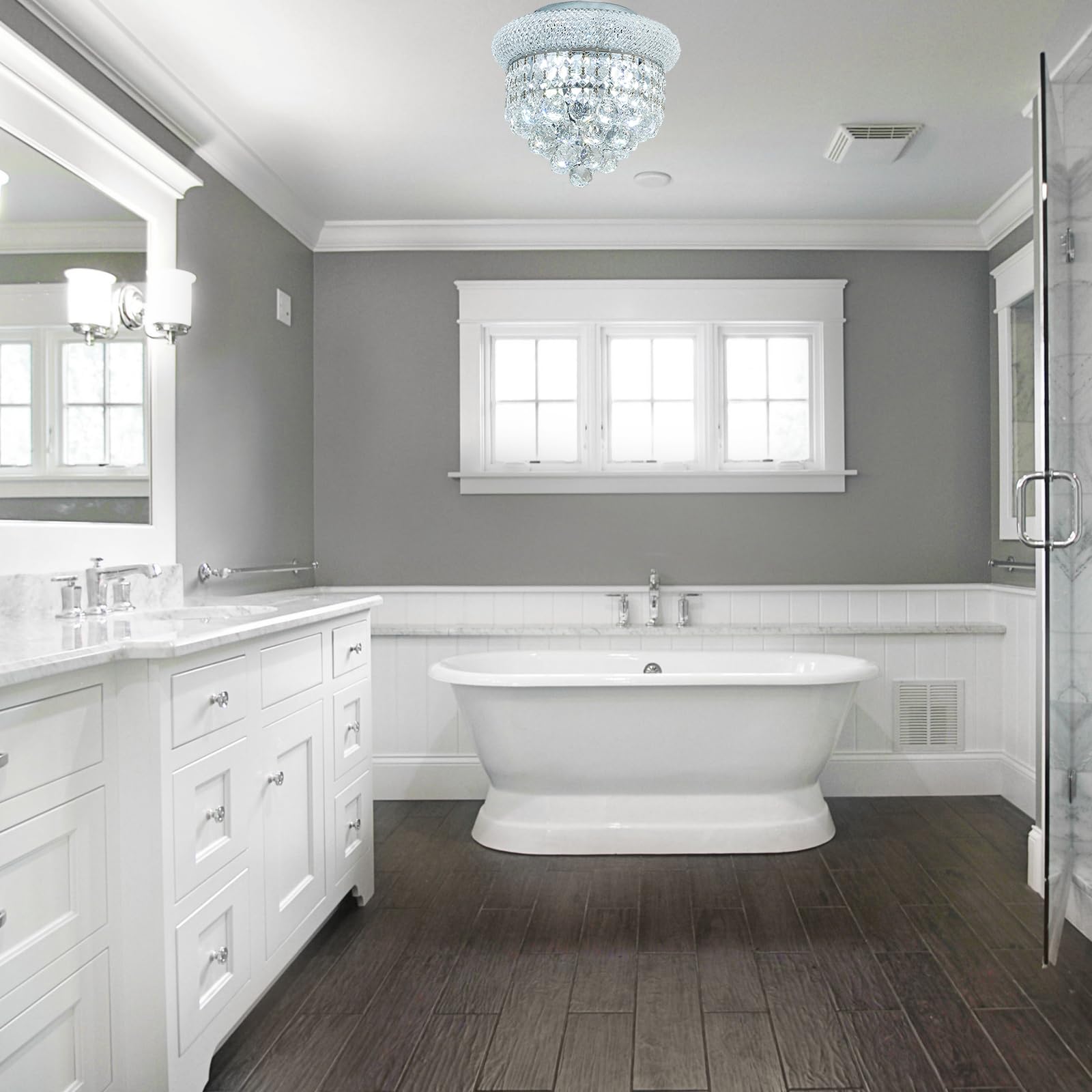 Homeooze 3 - Light Flush Mount Crystal Chandelier For Bathroom Hallway Entryway Closet Bedroom Laundry Chrome Finish