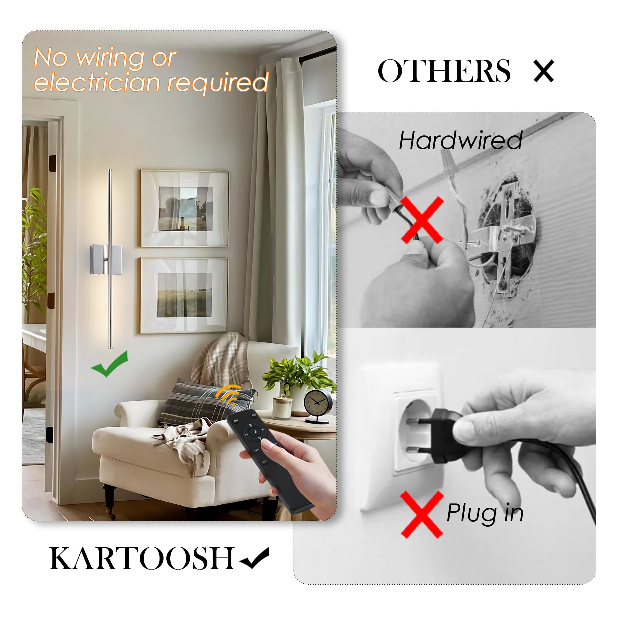 KARTOOSH Wall Sconces, LED Gold, Remote Control, Dimmable, 28.3 Inch, Chrome, Model ZM321BCM70 (2 Pack)