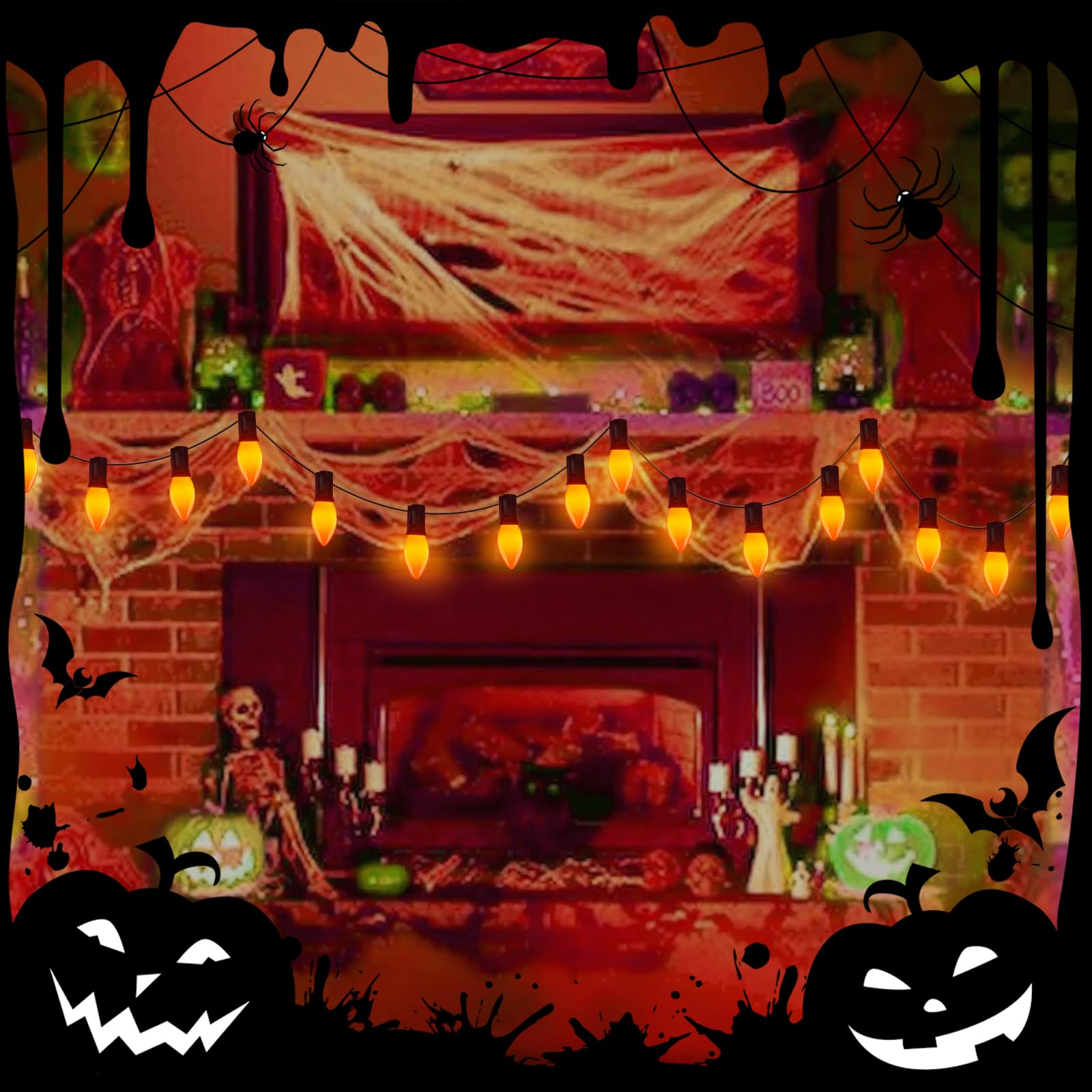 25 Pack C9 Orange Halloween Replacement Light Bulb, C9 Orange Christmas Lights Bulbs For Halloween Outdoor Patio String Lights, E17 Intermediate Base Night Light Bulbs, 7 Watt, 120 Volt- Orange