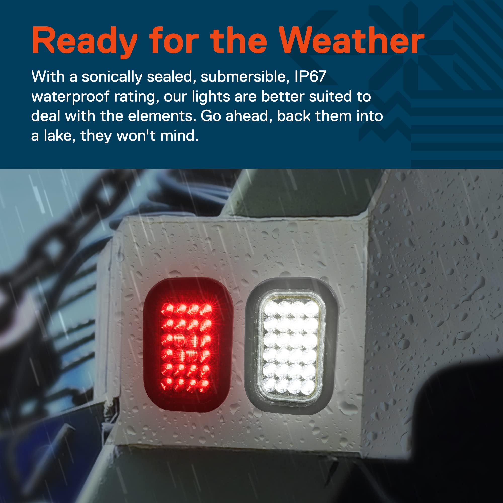 True Mods 2 Red + 2 White 5X3 3X5 Inch Rectangle Led Trailer Tail Light Kit [Dot Fmvss 108] [Grommets/Plugs] [Submersible] [Stop Turn Tail Reverse] [24 Led] Brake Lamp For Tow Truck 80&quot; Wide Trailer