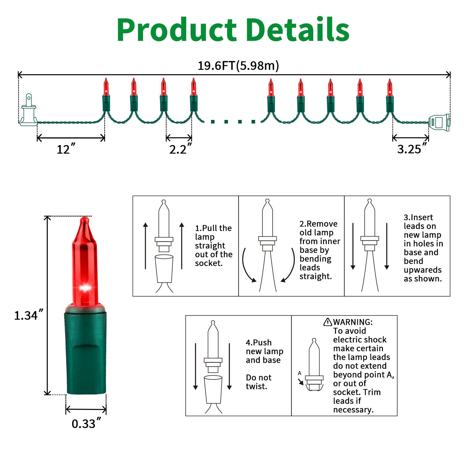 Lamphome Super-Bright Extendable Red Christmas Lights Decoration 100Lights 19.6Ft Ul Certified Mini Bulb String Lights Set For Outdoor Christmas Tree Garden Holiday Party Patio Wedding Garland Decor