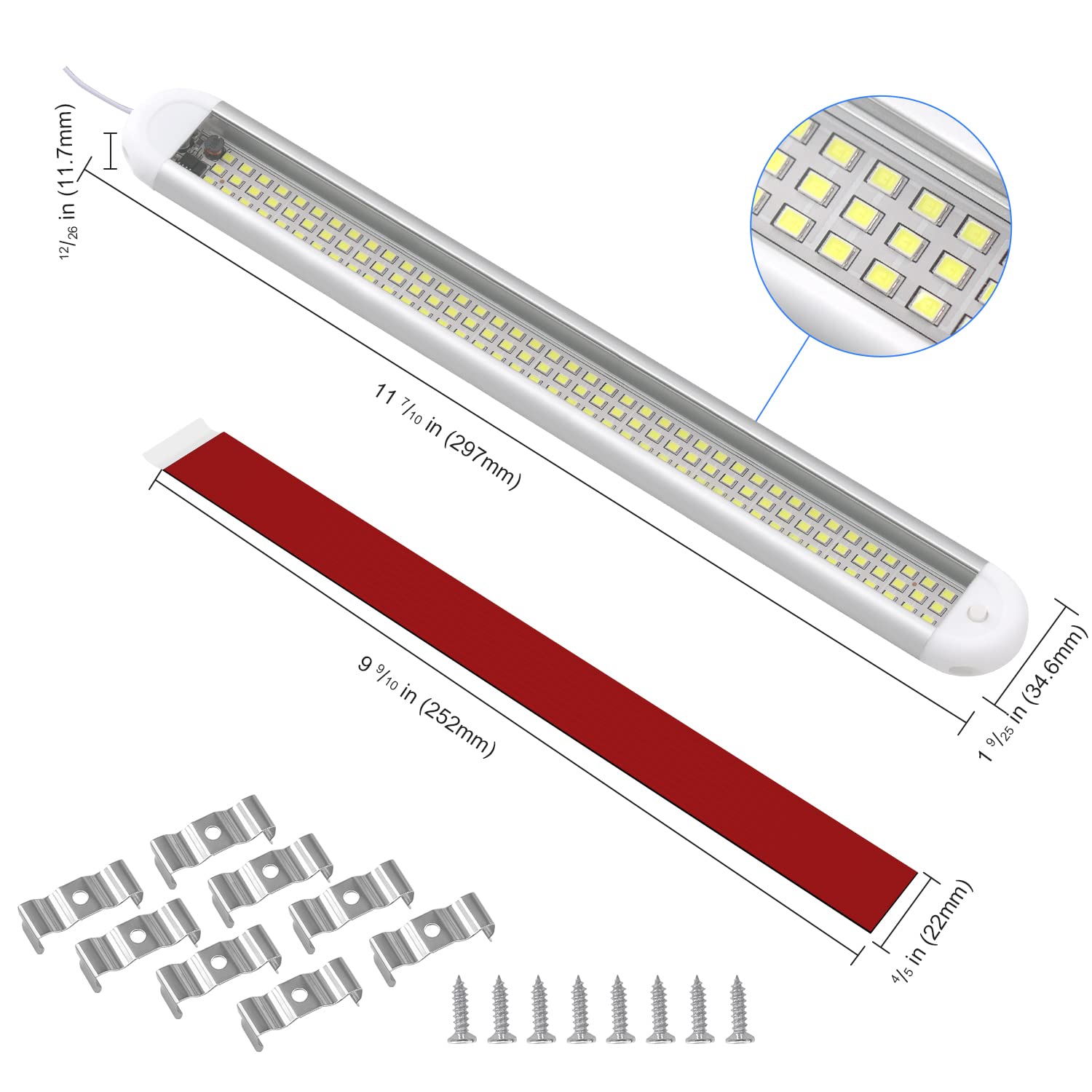 Rvzone 12V Led Interior Light Bar | 120Leds 1800Lm 8W Dc 12 Volt Led Strip Lights With On/Off Switch Rv Led Lights Interior For