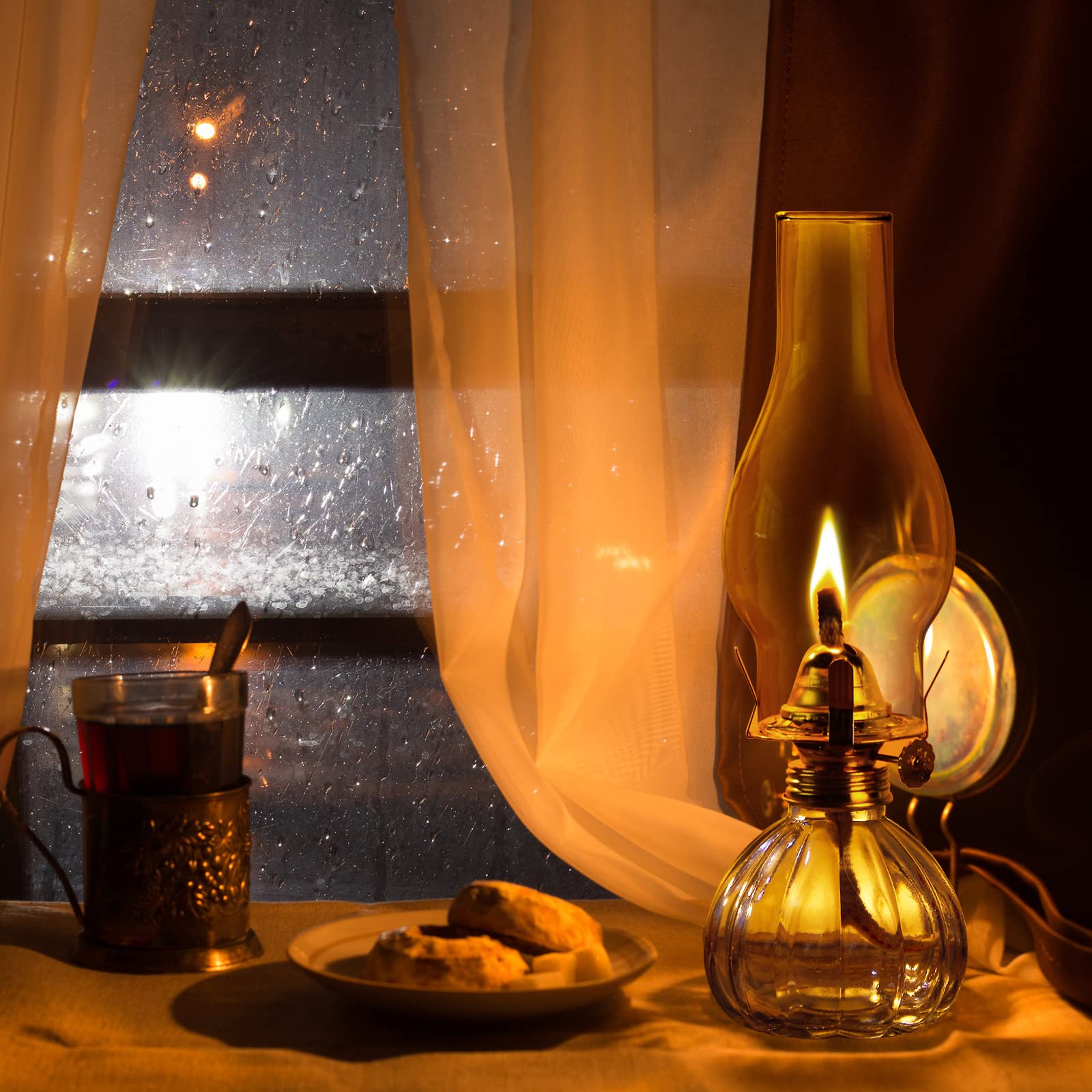 2 Pieces Chamber Oil Lamp, Vintage Glass Clear Kerosene Lamp Indoor Decorative Hurricane Lamp Oil Lantern For Tabletop Decor And Emergency Lighting (Retro Style)