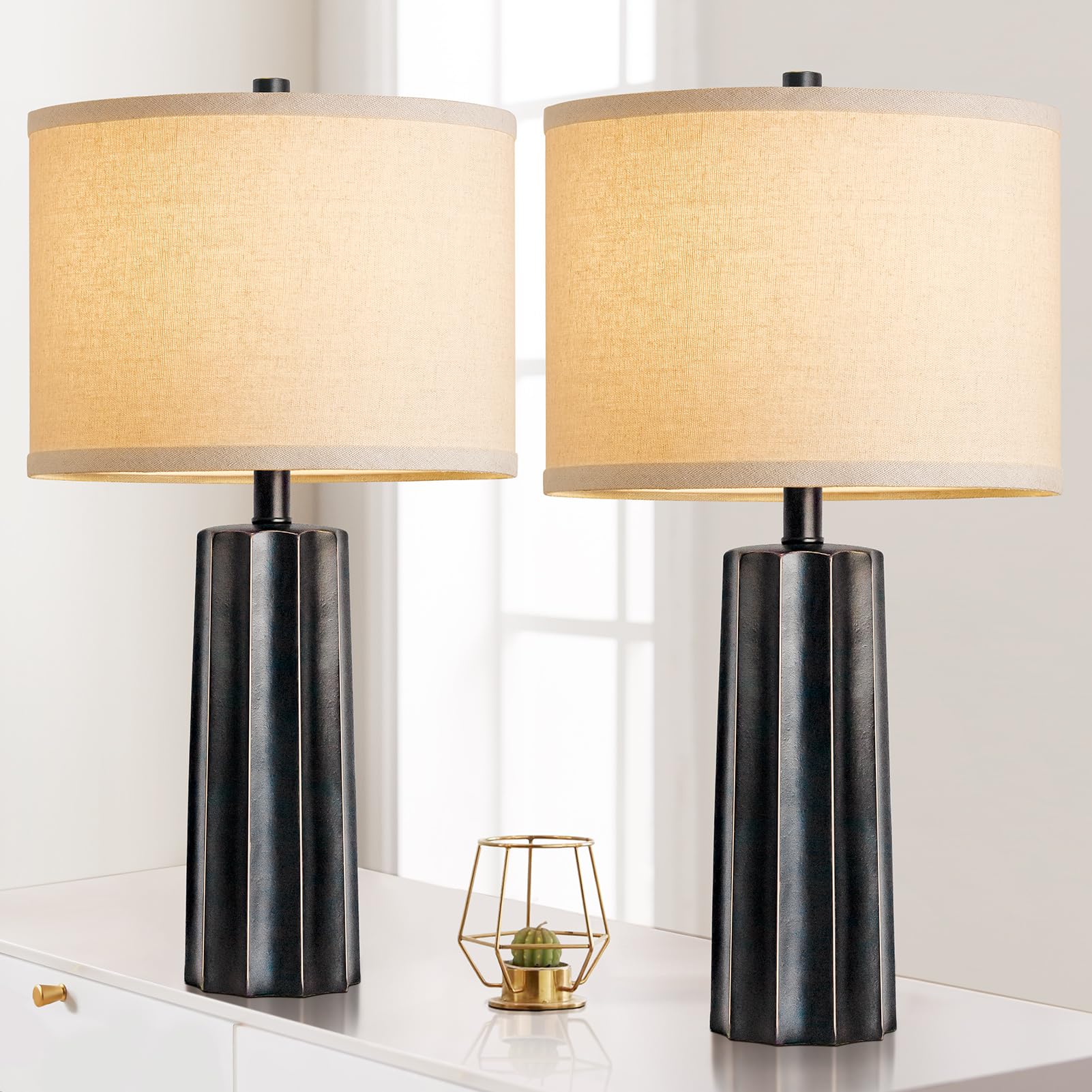 Roriano Set Of 2 Vintage Table Lamps For Bedroom Living Room, 24'' Traditional Farmhouse Resin Desk Lamps Rustic Modern Nightsta