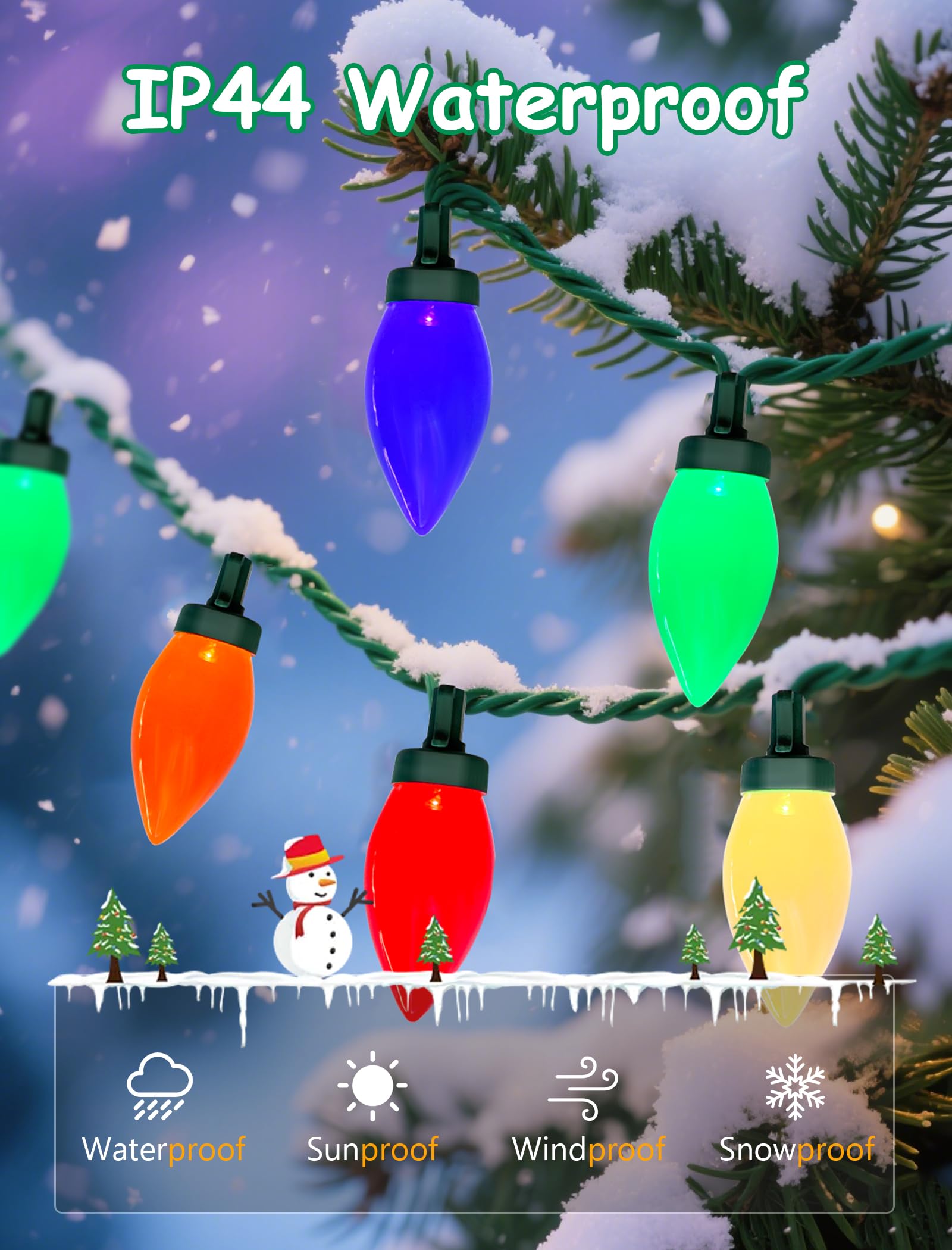 GOOTHY 26FT C9 Christmas String Lights, 50 LED Multicolor Opaque Bulbs, Waterproof Outdoor Holiday Decorations