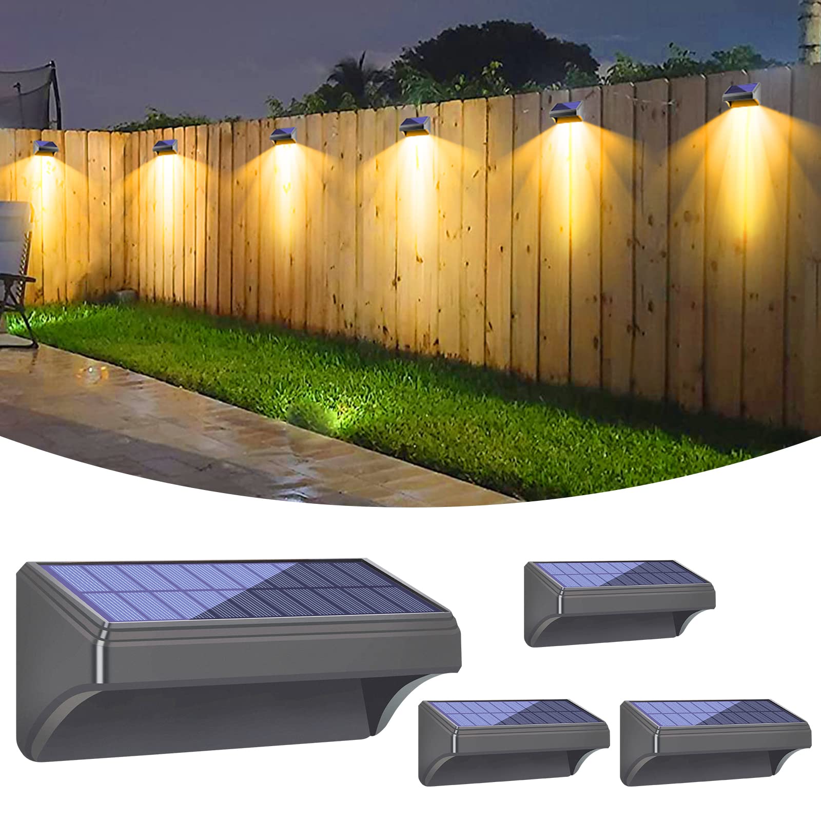 Bridika Solar Fence Lights, Fence Lights Fence Solar Lights Outdoor Waterproof Warm White & Color Glow LED Solar Lights for Back