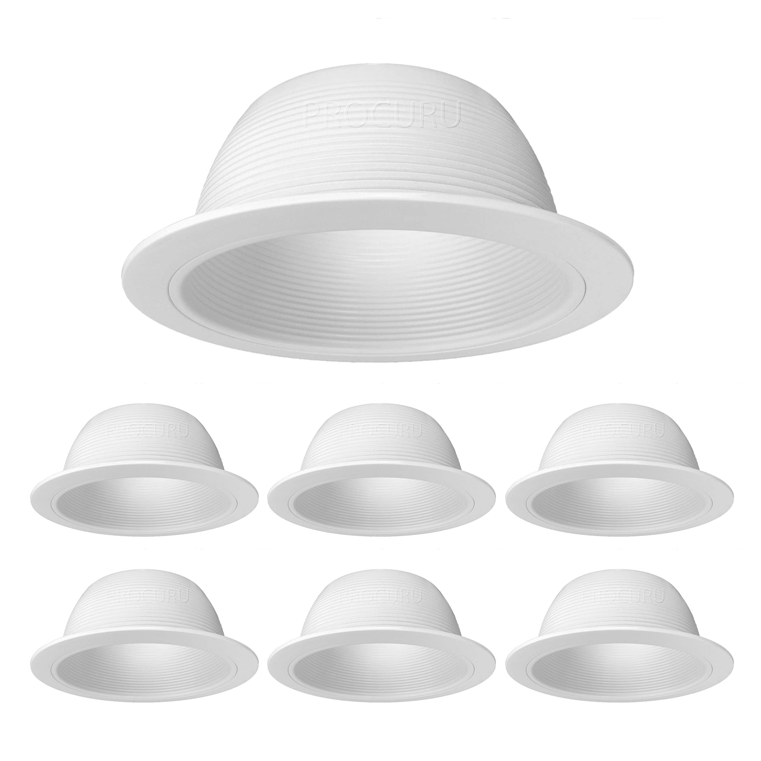 PROCURU 6in Metal Recessed Can Light Trim Cover, Step Baffle, White, 6-Pack, Model B631WW