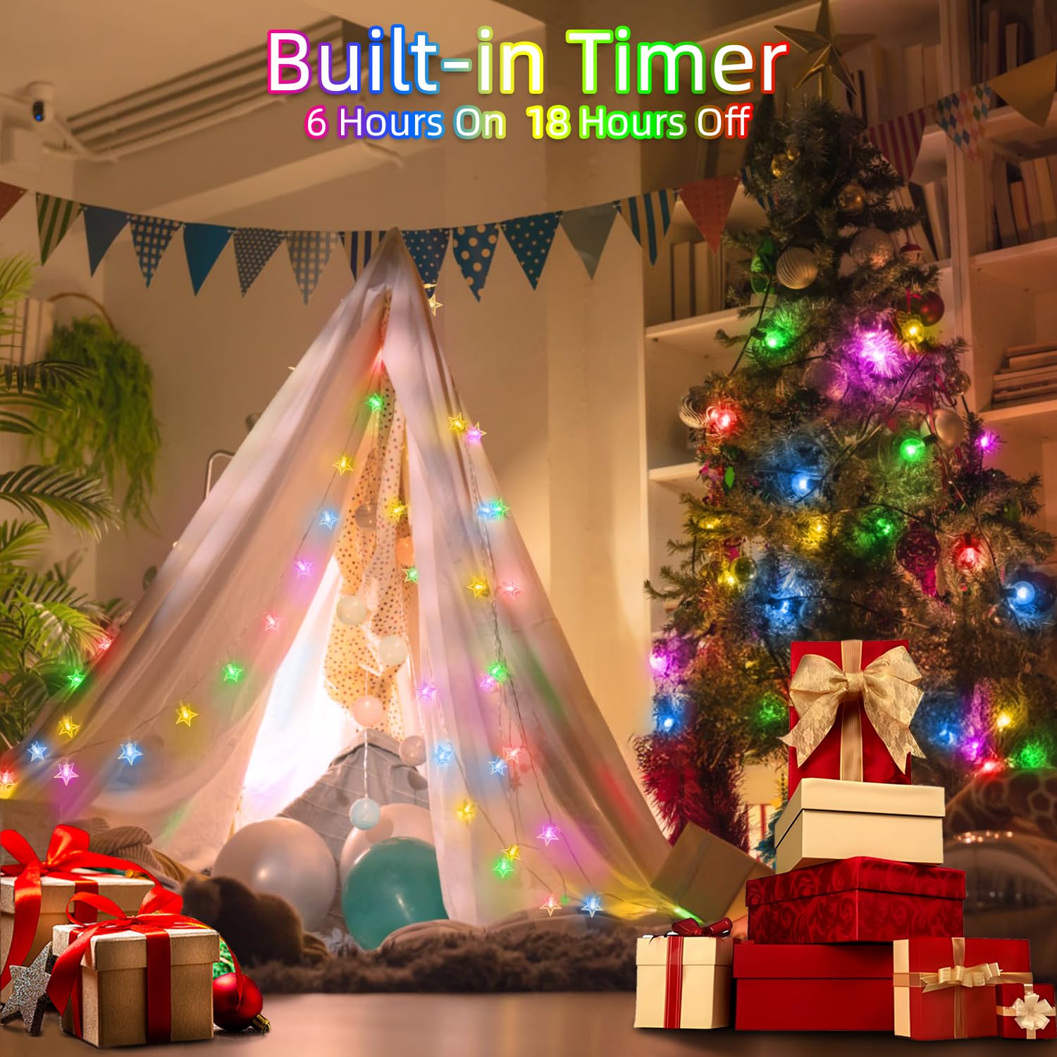 120 Led 40Ft Star String Lights, 8 Modes Plug In Christmas Lights With Timer & Memory, Indoor Outdoor Christmas Twinkle Lights F