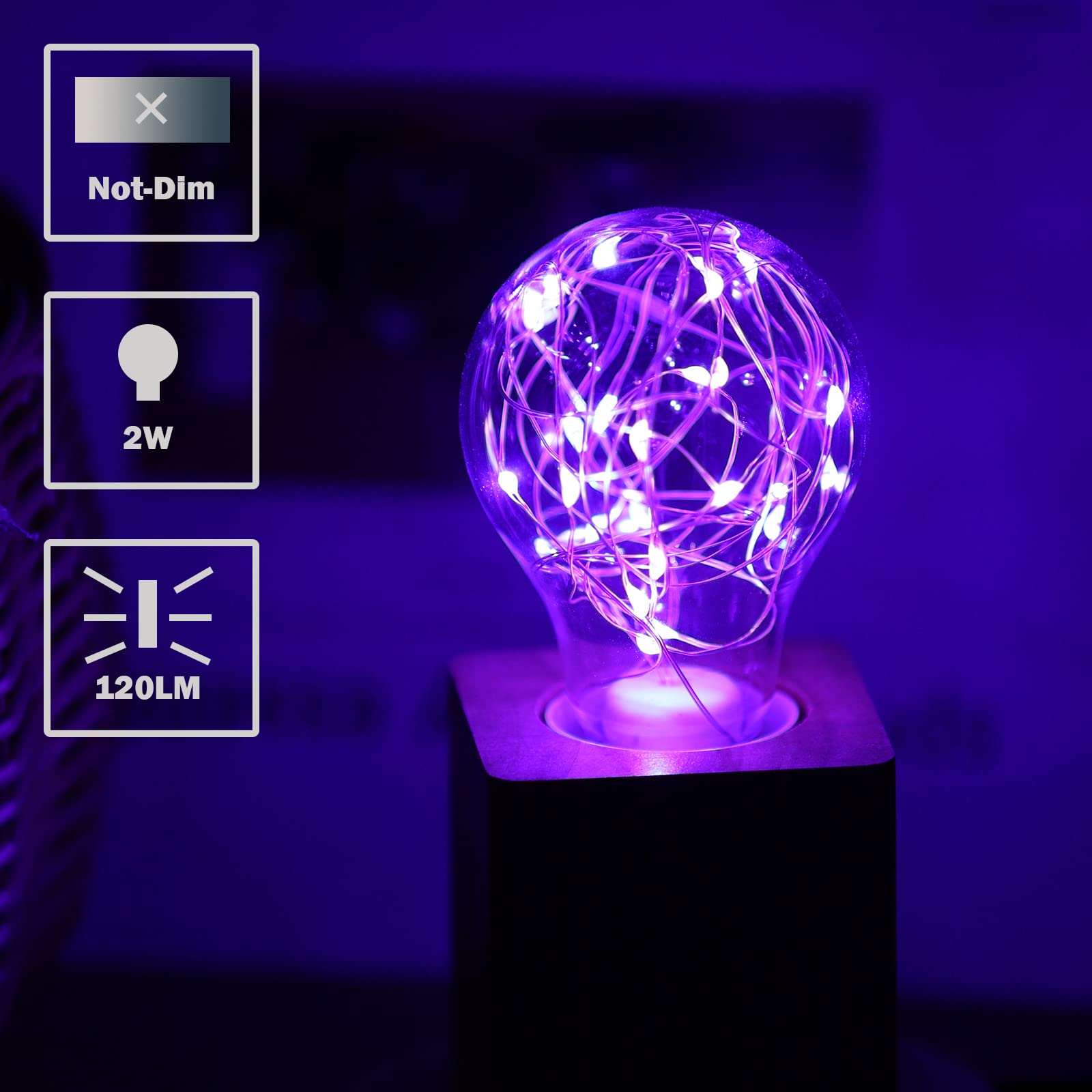 Howorr Purple Decorative Light Bulb, 2W Purple Led Fairy Light Bulbs, 15W Equivalent Cute Light Bulbs For Pendant Light Fixtures