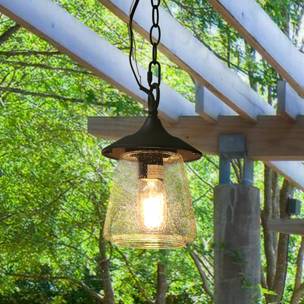 LOG BARN Outdoor Lantern Pendant Light, Black Metal with Clear Glass Globe, Hanging Porch Fixture for Gazebo and Entryway
