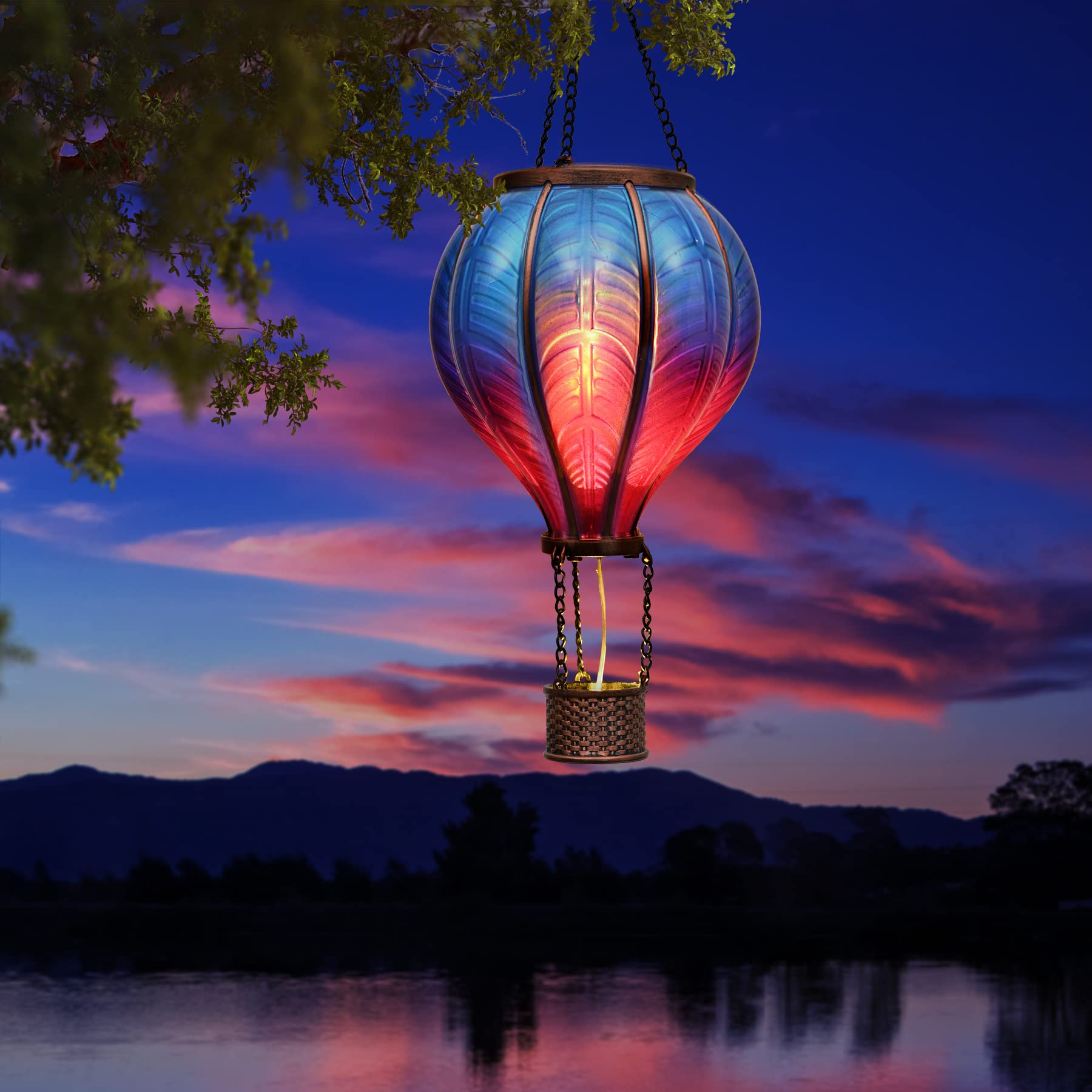 Teresa'S Collections Hot Air Balloon Solar Lantern - Blue & Purple Outdoor Decor Light