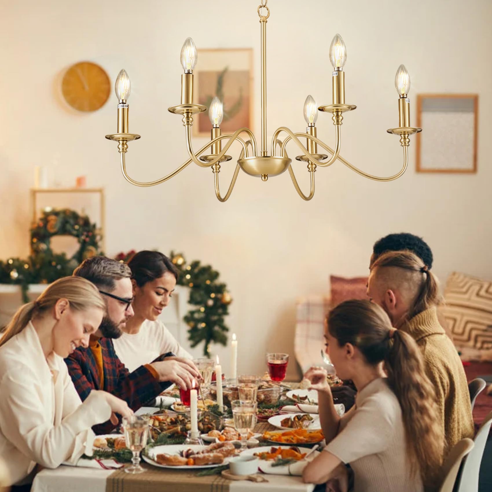 Depuley Gold 6-Light Chandelier - Modern Farmhouse Industrial Pendant Light for Dining Room, Kitchen Island, Foyer