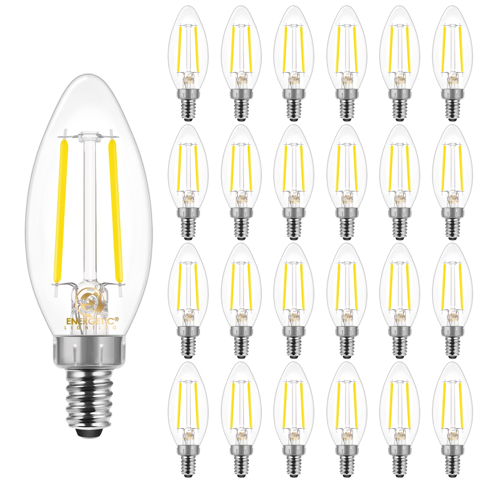 Energetic Dimmable E12 Led Candelabra Bulb,60 Watt Equivalent B11 Led Chandelier Bulbs, Daylight 5000K, 550Lm, 5 Watt Halloween Christmas Decoration Filament Candle,Ul Listed, 24Pk