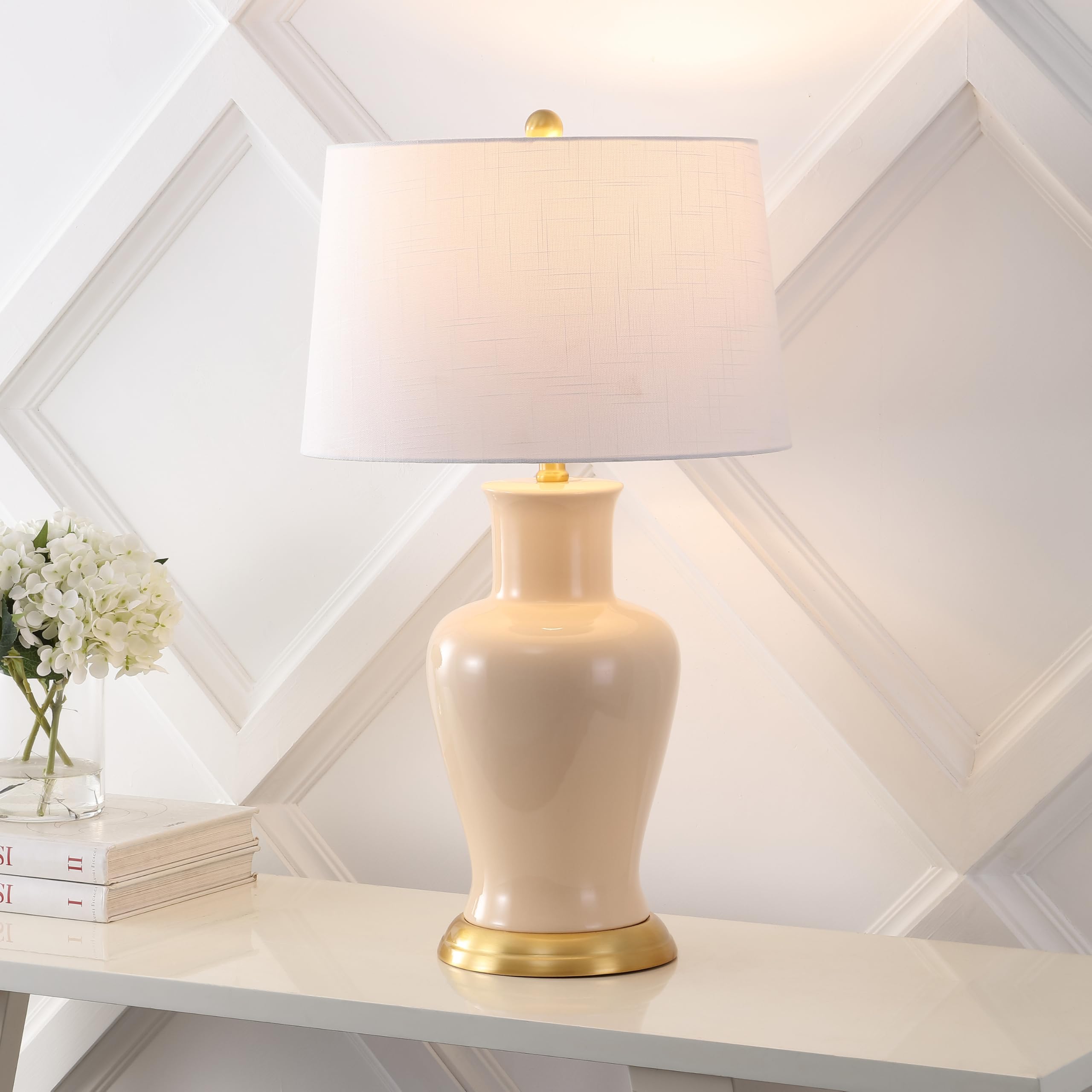 JONATHAN Y 29" Ceramic Urn LED Table Lamp, Almond - Model JYL4026D for Bedroom, Living Room, Kitchen, Home Office, Kids Room