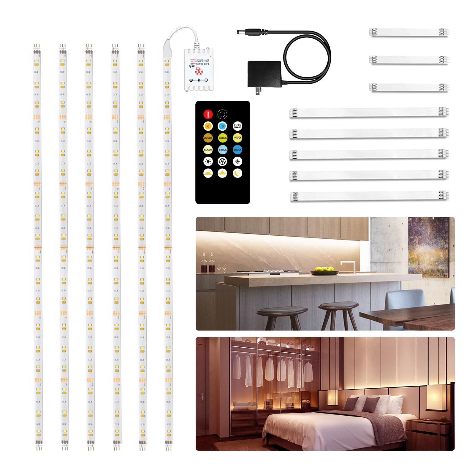 DAYBETTER Under Cabinet Lighting, Dimmable Under Cabinet Lights with Remote, 360 LEDs, Tunable White(2700K-6500K) 6 PCS 3.28ft L