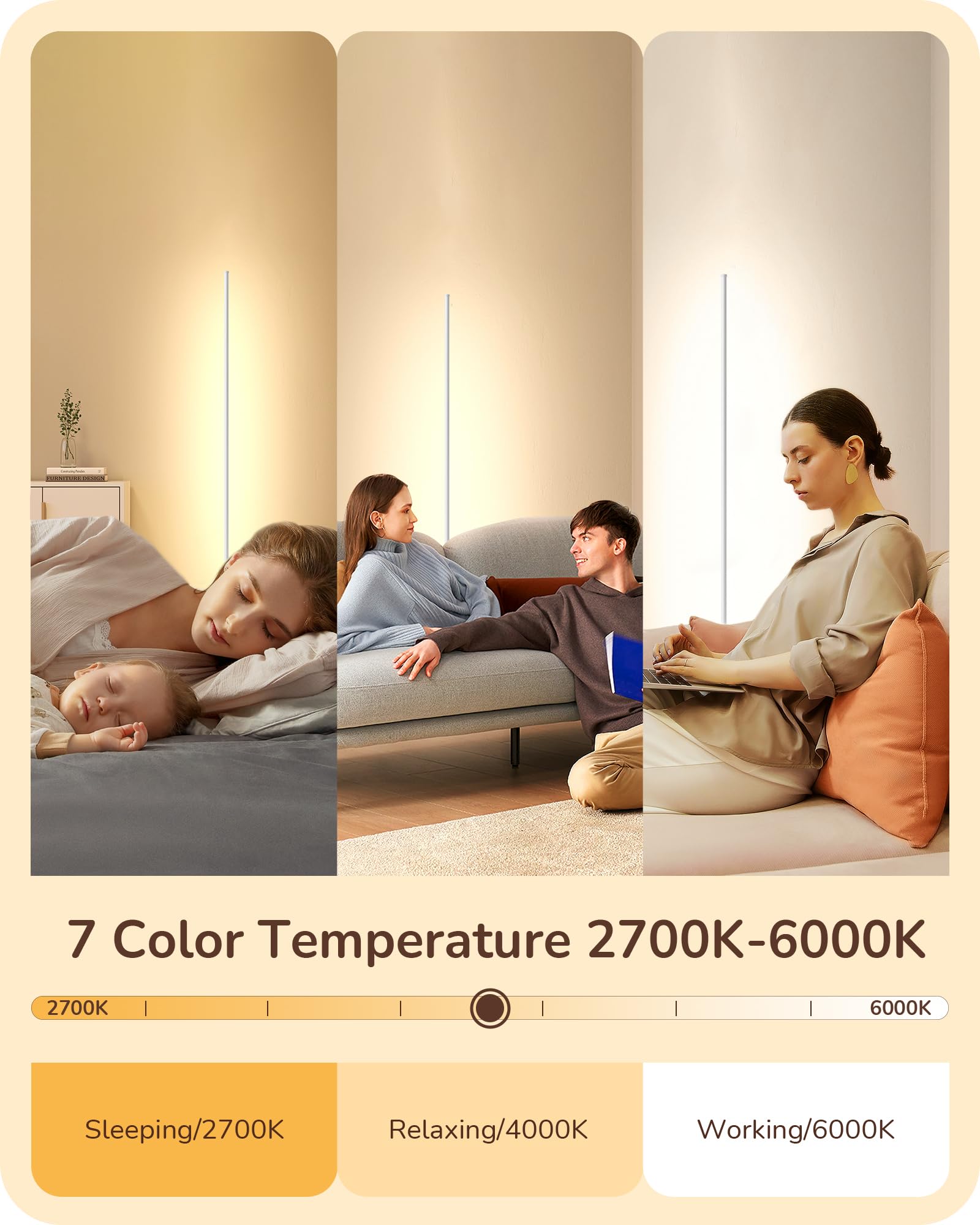 Edishine Minimalist Led Corner Floor Lamp With Remote, Set Of 2 Modern Dimmable Mood Light, 57.5'' Standing Tall Lamp For Living