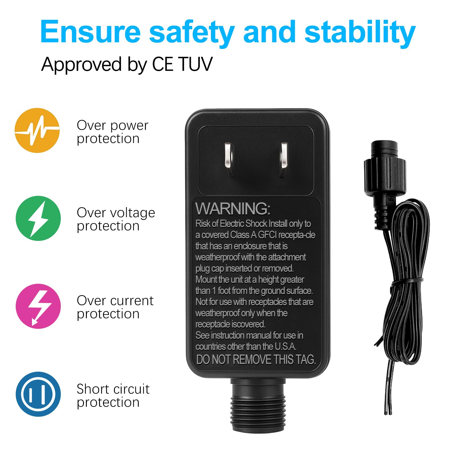 Inshareplus 12V 1.25A 15W Class 2 Power Supply  Ip44 Waterproof Led Transformer Replacement Adapter  Ac 100-240V To Dc 12V Led Driver  For Christmas Tree Light  Lawn Lamp  Inflatable Device