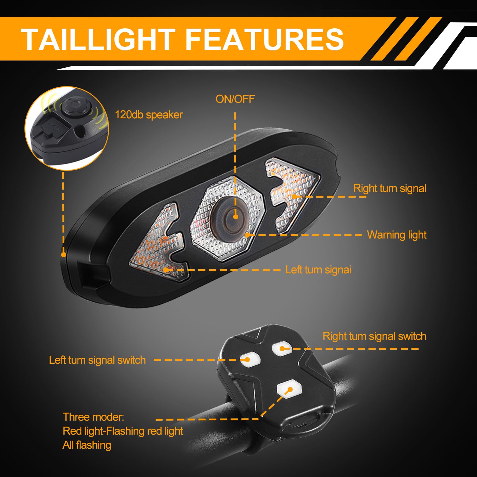 EBUYFIRE Bike Taillight USB Rechargeable with Remote Control, Waterproof Safety Light for Night Riding, Set B