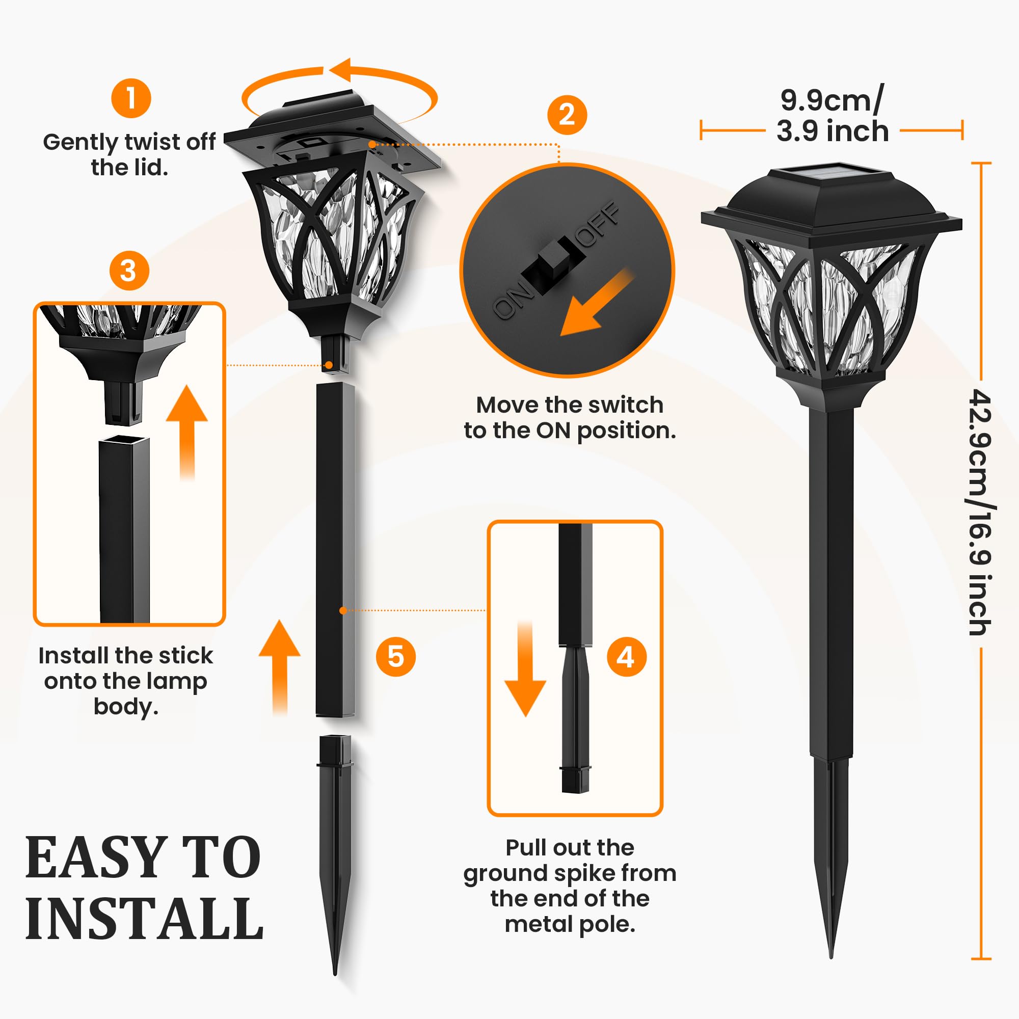 GIGALUMI Solar Flickering Flame LED Lights, 6 Pack, Waterproof Outdoor Garden Decor for Yard, Patio, Landscape, Walkway