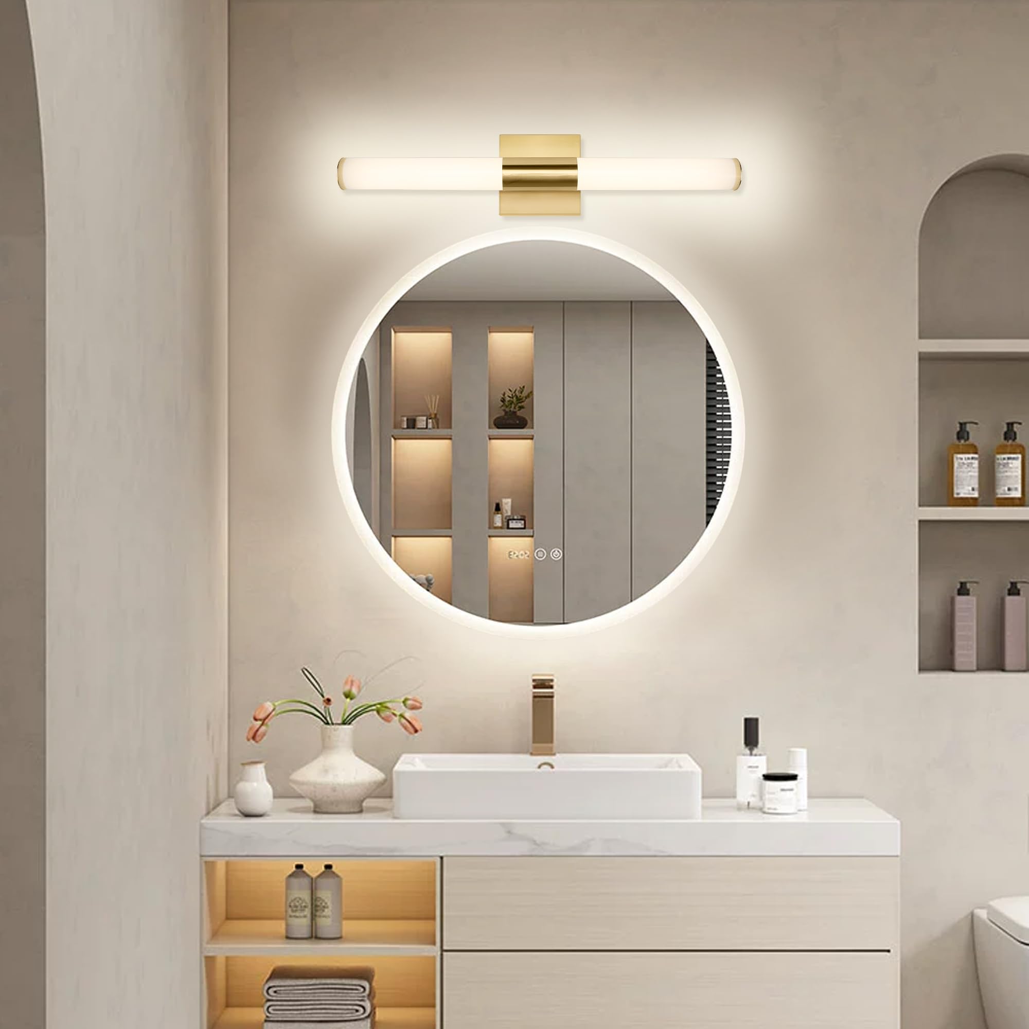 YHTlaeh LED Bathroom Vanity Light Fixture 24in Polished Chrome 4500K Gold Model 6110